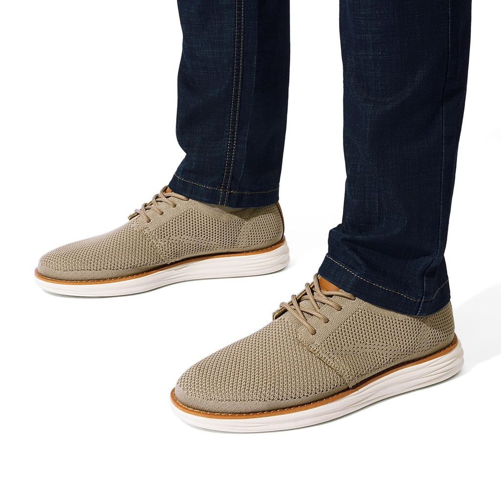 Bruno Marc Men's KnitFlex Breeze Mesh Sneakers Oxfords Lace-Up Lightweight Casual Walking Shoes,Size 11,Khaki,GRAND-01