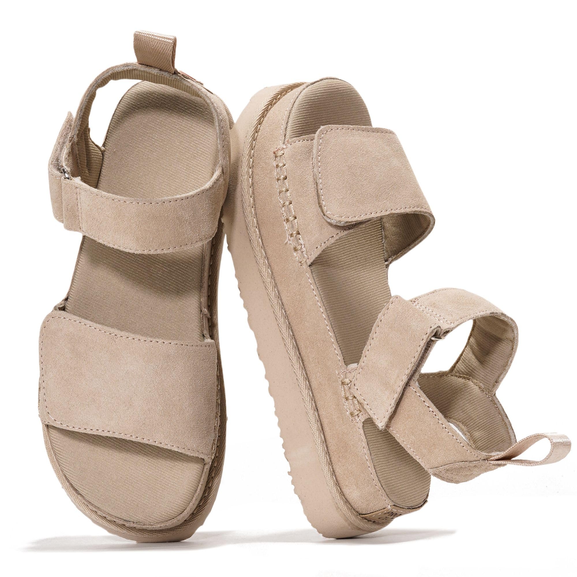 Project Cloud 100% Genuine Leather Platform Sandals For Women - Memory Foam Insole Slip Resistant Chunky Womens Sandals with adjustable straps - Wedge Sandals for Women 2026 (Bronzestar, WHEATSDE,8)
