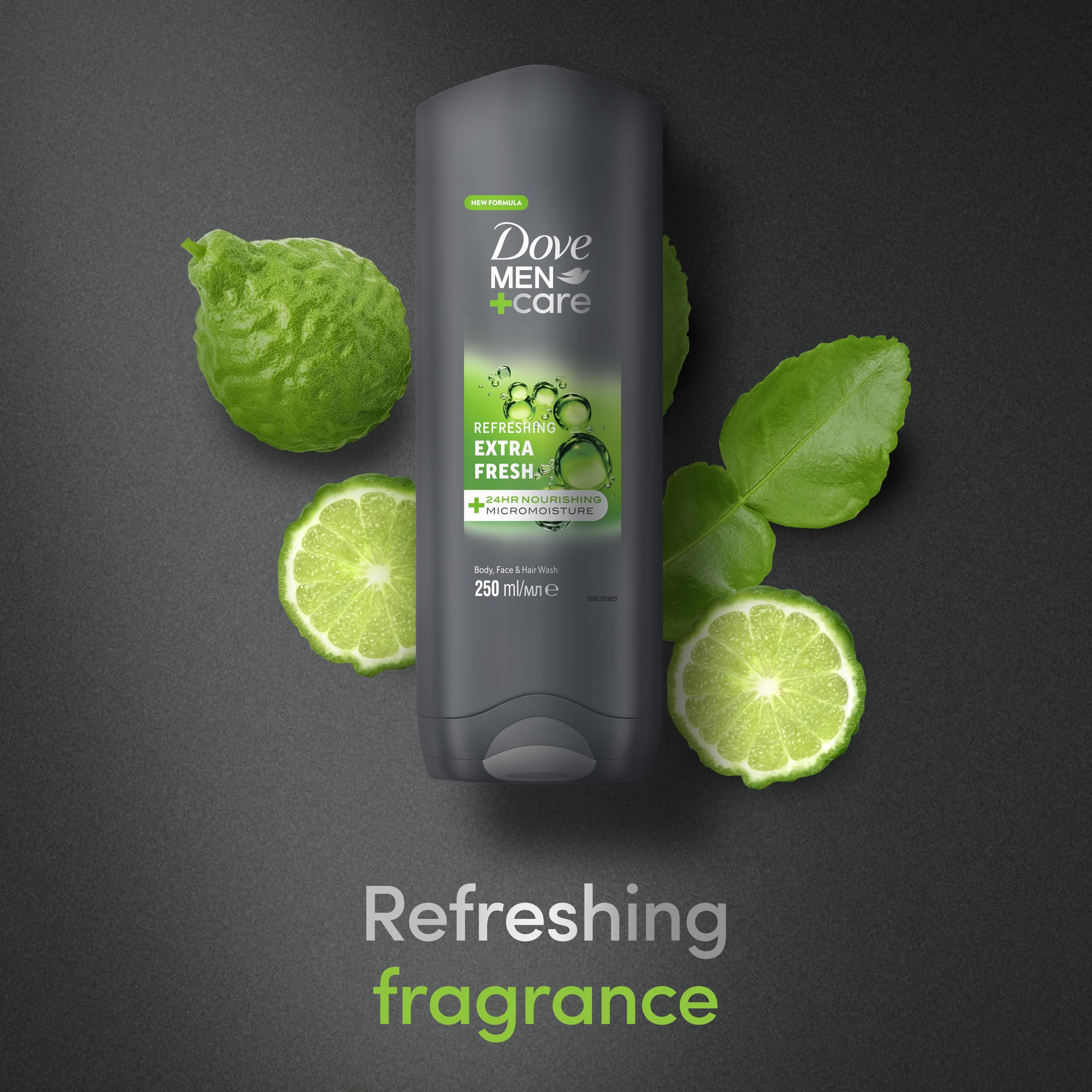 Dove Men+Care Refreshing Extra Fresh Men's 3-in-1 Hair, Face and Body Wash Body Cleanser shower gel with 24 hour nourishing MicroMoisture technology for healthy and smooth skin all day 250 ml