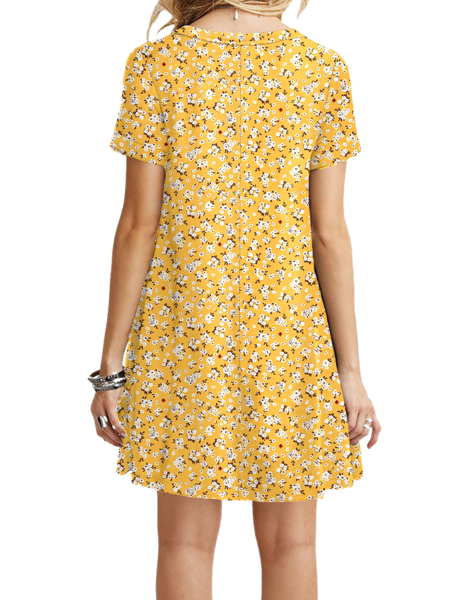 MOLERANI Women's Casual Plain Simple T-Shirt Loose Dress,Yellow Floral,M