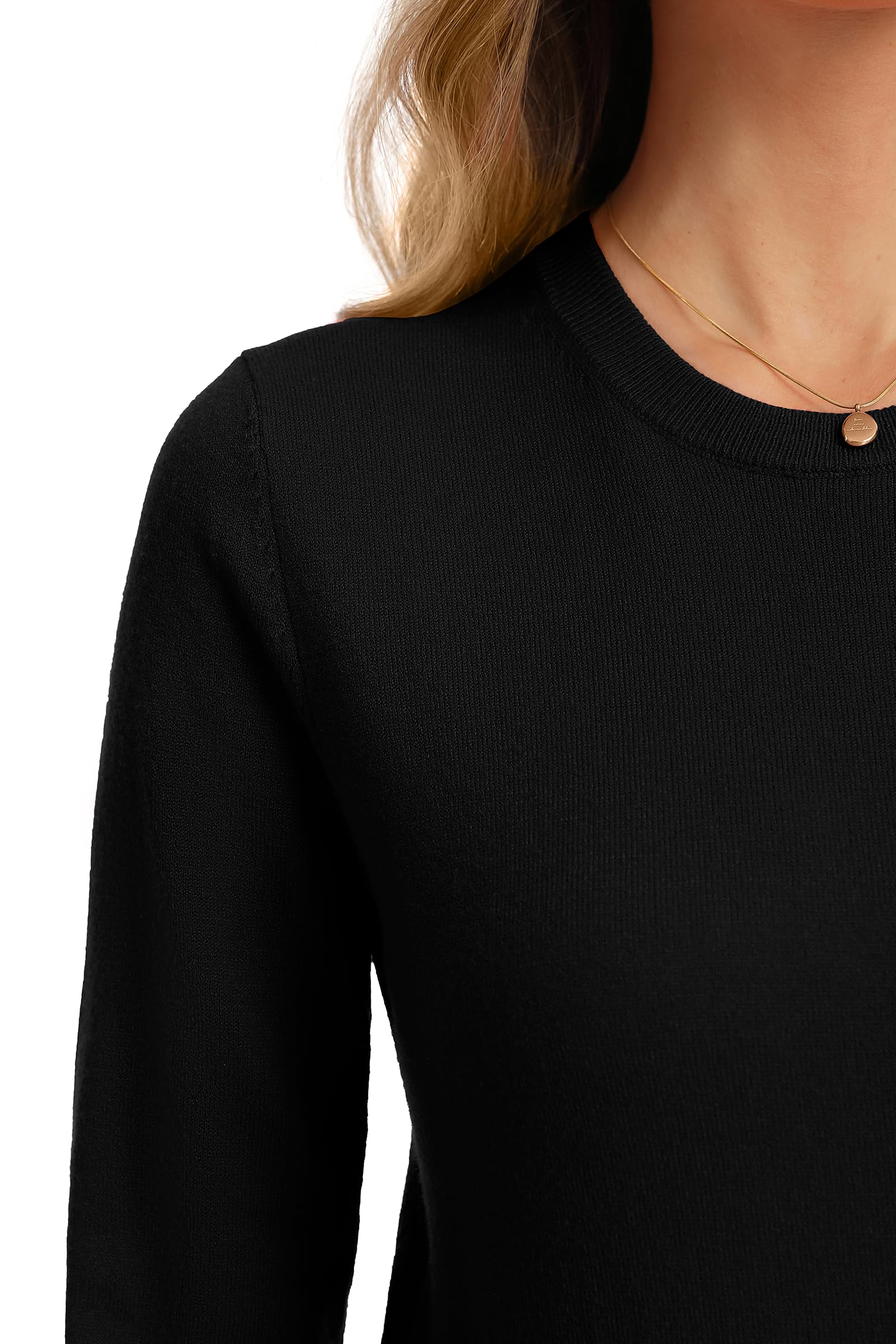 QUALFORT Women's Sweater Crewneck Sweater Pullover Black Knitted Jumper Tops Large