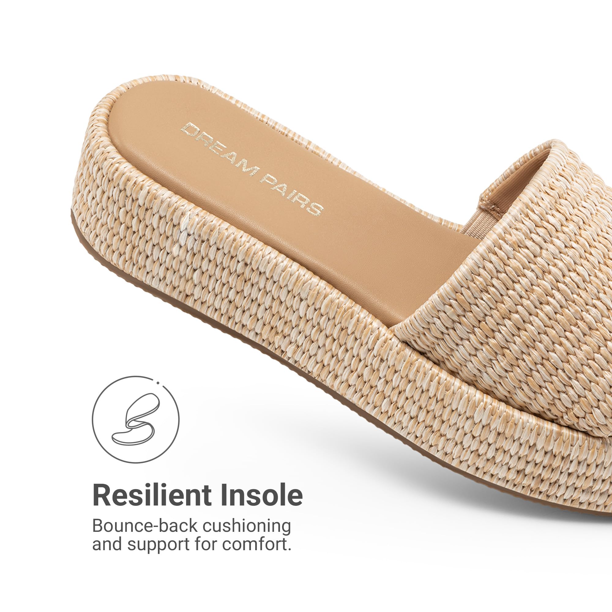 DREAM PAIRS Women Platform Slides Sandals Espadrilles Slip On Low Wedge Summer Open Toe Bohemia Dressy Beach Vacation Shoes,Size 6.5,Natural,SDWS26009W
