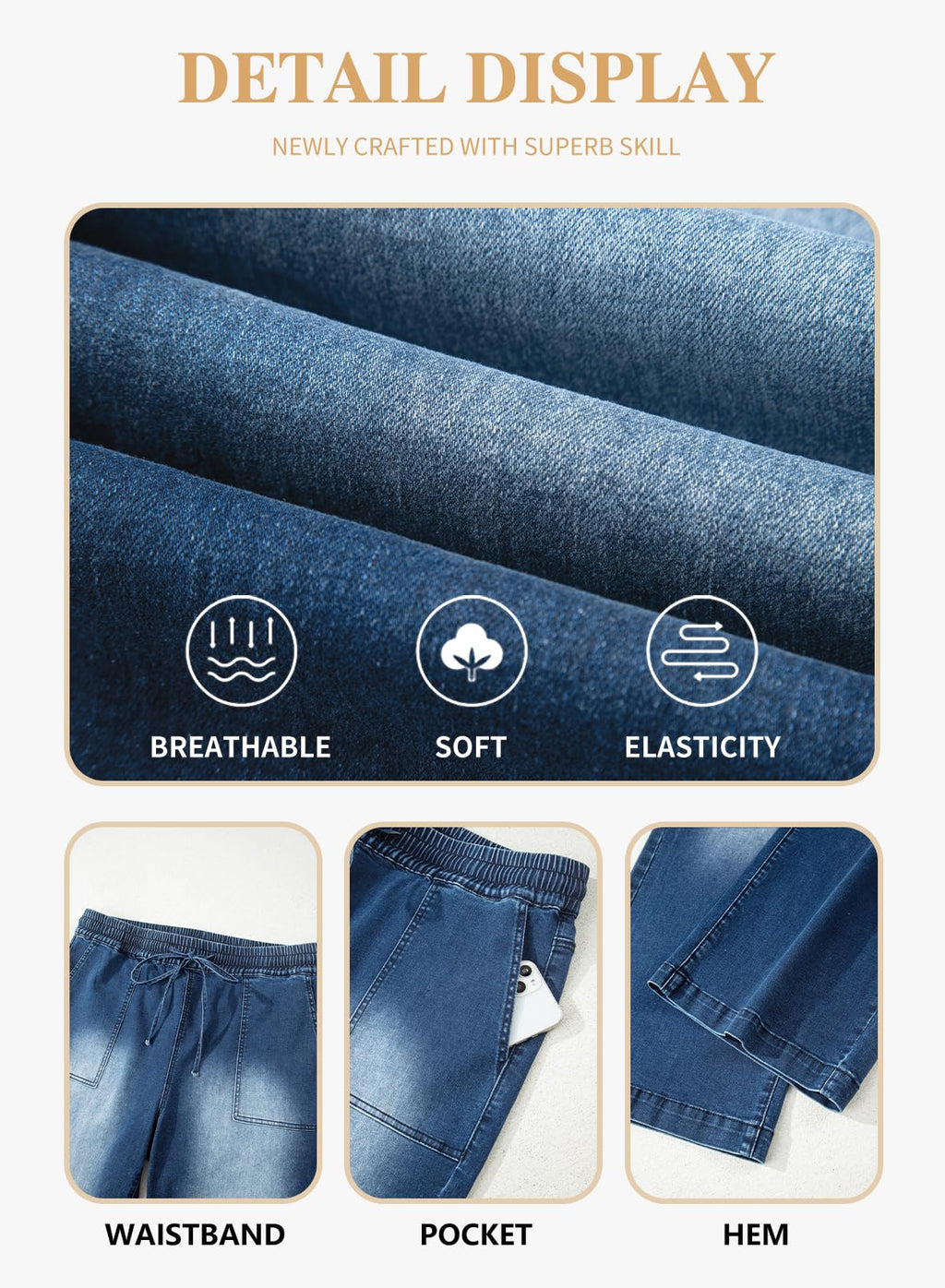 Eytino Plus Size Jeans,High Waisted Straight Leg Stretchy Trendy Loose Drawstring Wide Leg Denim Pants for Curvy Women,3X Dirty Blue