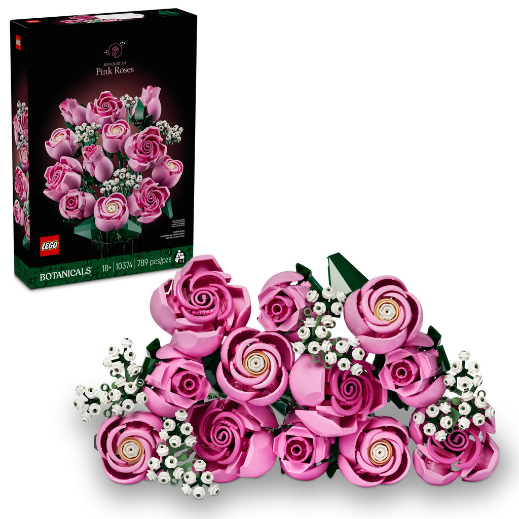 LEGO Botanicals Bouquet of Pink Roses Artificial Flowers - Building Blocks for Adults, Ages 18+ - Gifts for Birthdays for Her - Flowers for Home Office, Shelf or Room Decor - 10374
