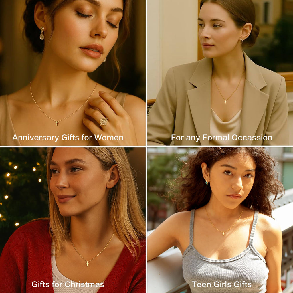 Poxtex Gold Cross Necklace for Women Teen Girls Dainty Cute 14K Gold Plated Small Cross Pendant Trendy Jewelry Non Tarnish Waterproof Simple Tiny Necklace Religious Christian Baptism Jesus Faith Gifts Stuff