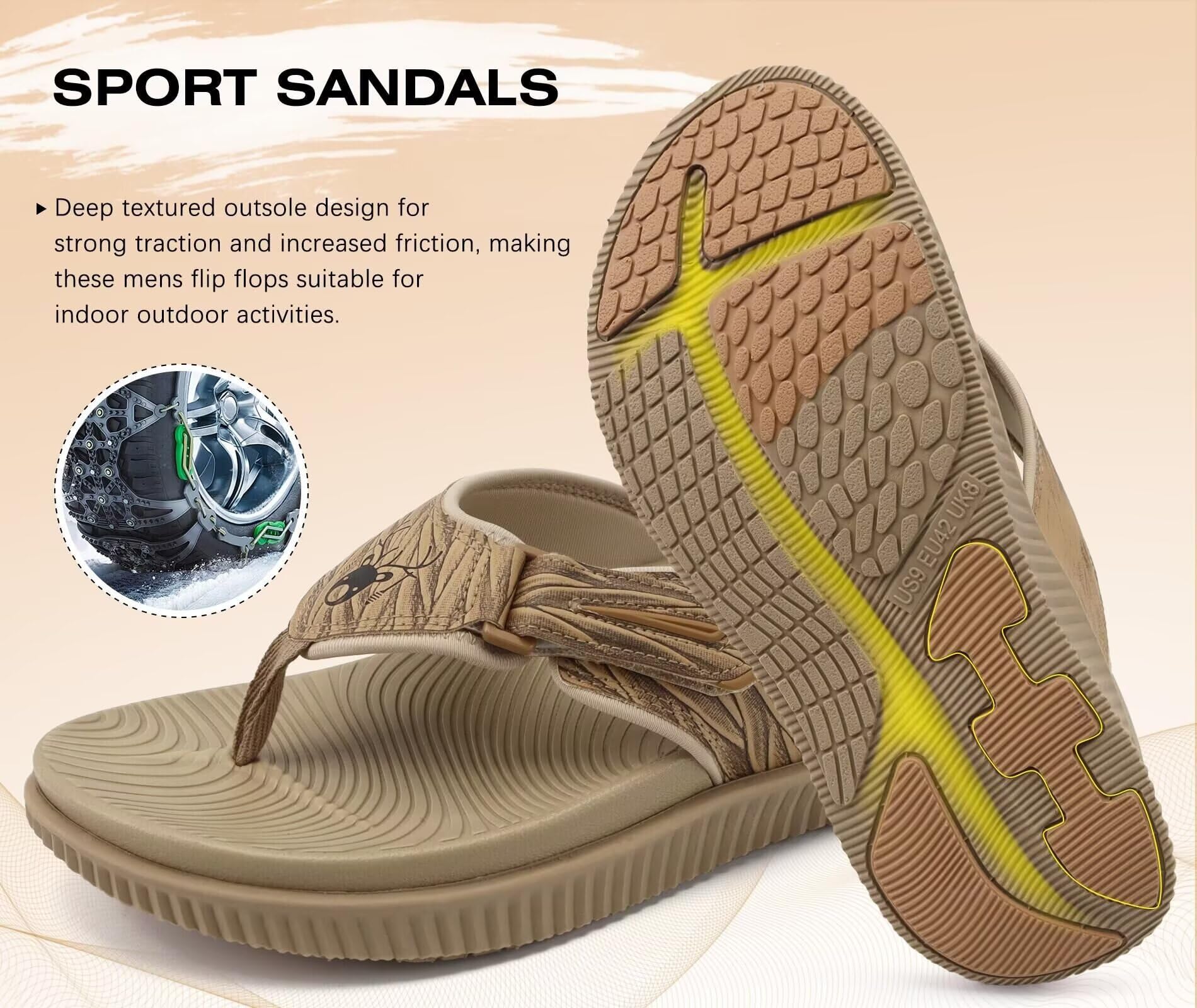 KuaiLu Men's Orthotic Cushion Flip Flops 2026 Mens Leather Athletic Recovery Foam Walking Sandals Plantar Fasciitis Arch Support Beach Flip-Flop Slides Shoes Summer Essentials For Man, Khaki Size 10