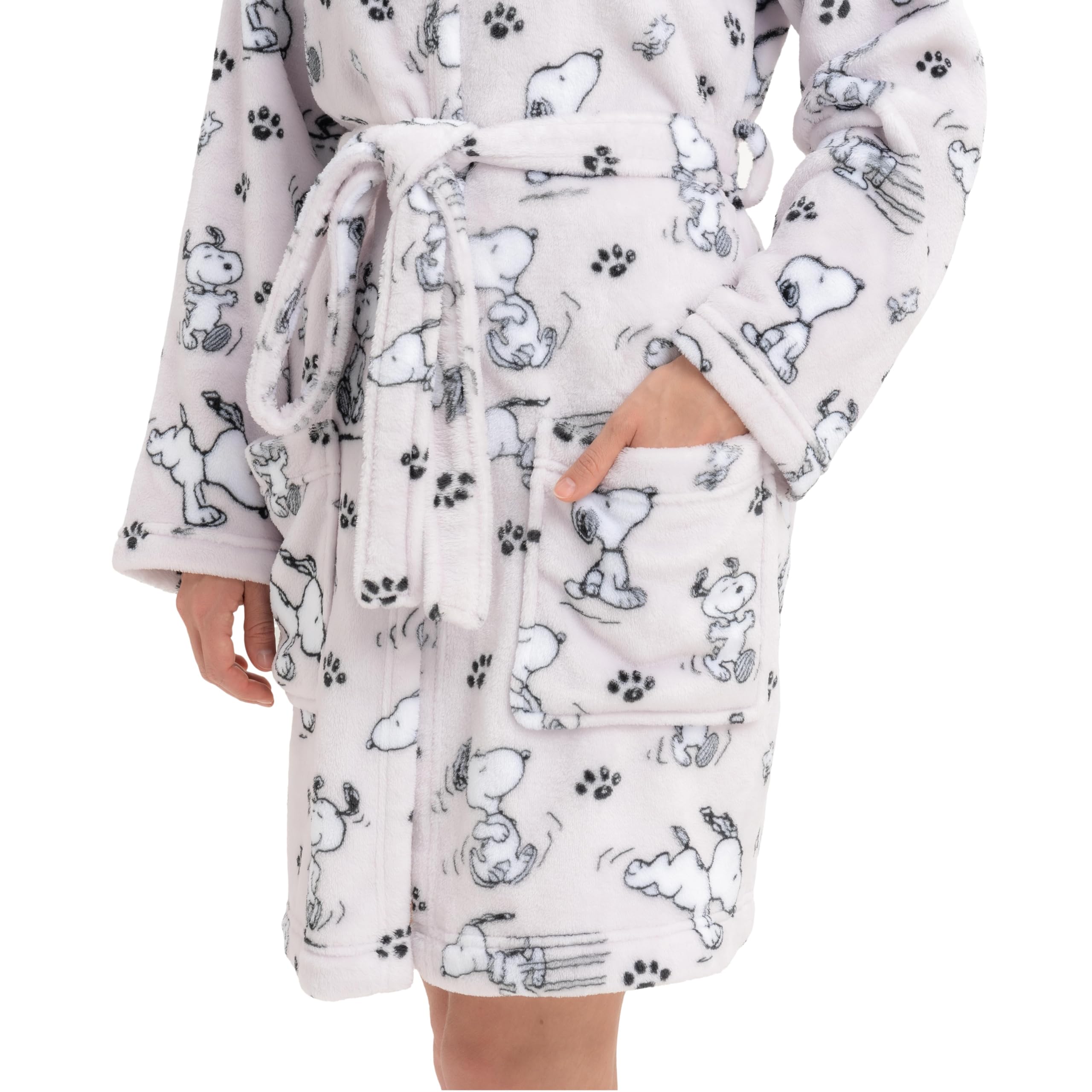 Berkshire Blanket Peanuts® Snoopy VelvetLoft® Soft Lightweight Women Robes, Short Hooded Robe with Pockets, Gifts for Women(Peanuts Poses and Paws Lavender, Medium)
