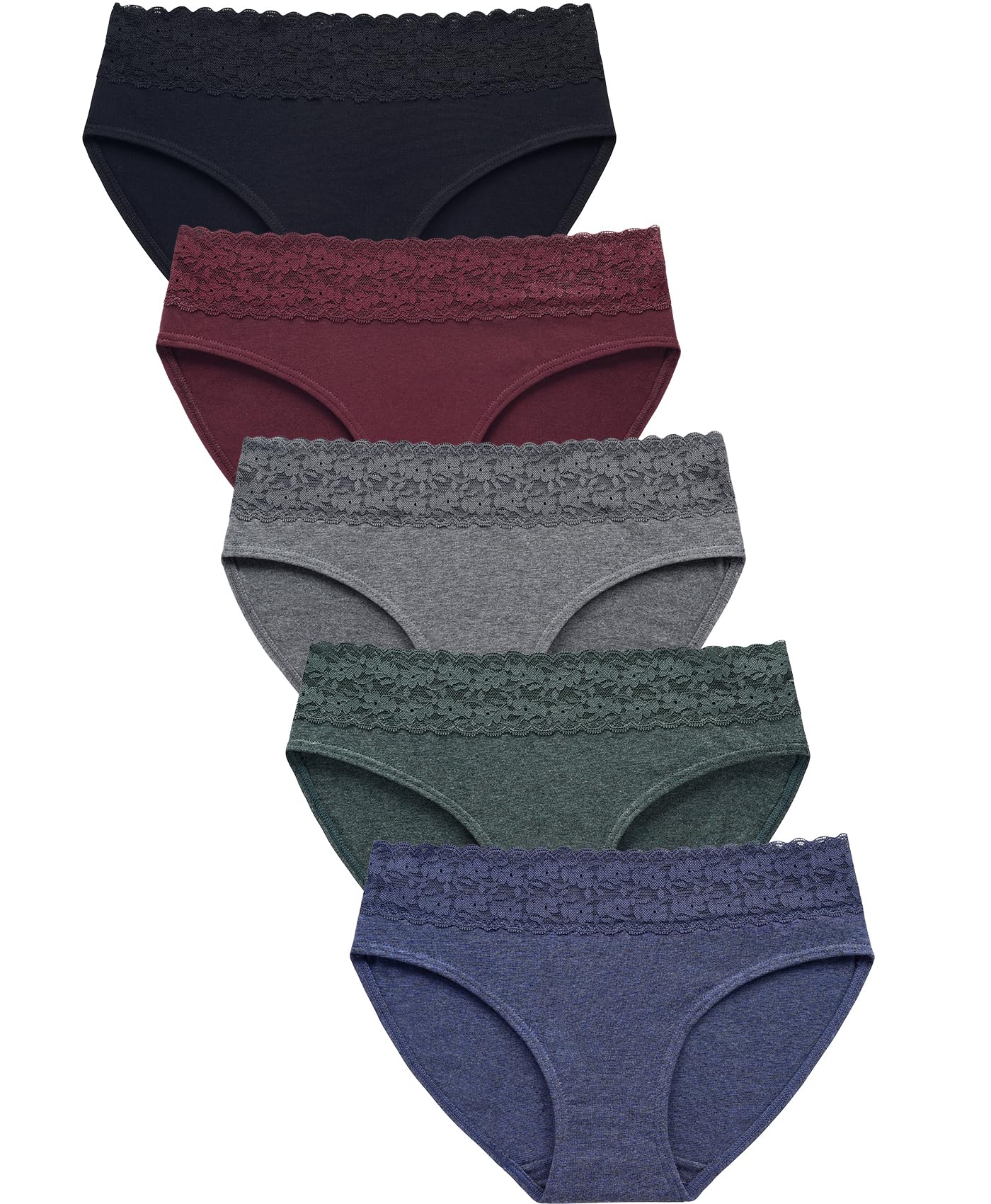 Wealurre Cotton Panties for Women Bikini Underwear Hipster Underpants Lace Briefs Pack(DarkSeries,M)