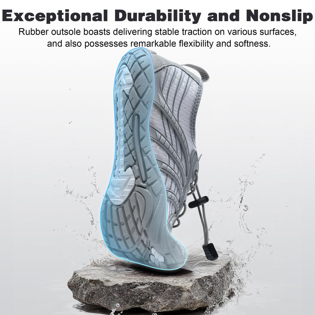 ZOOFLEX Water Shoes for Women Men, Quick Dry Barefoot Shoes,River Shoes for Outdoor Sports and Exercise Grey