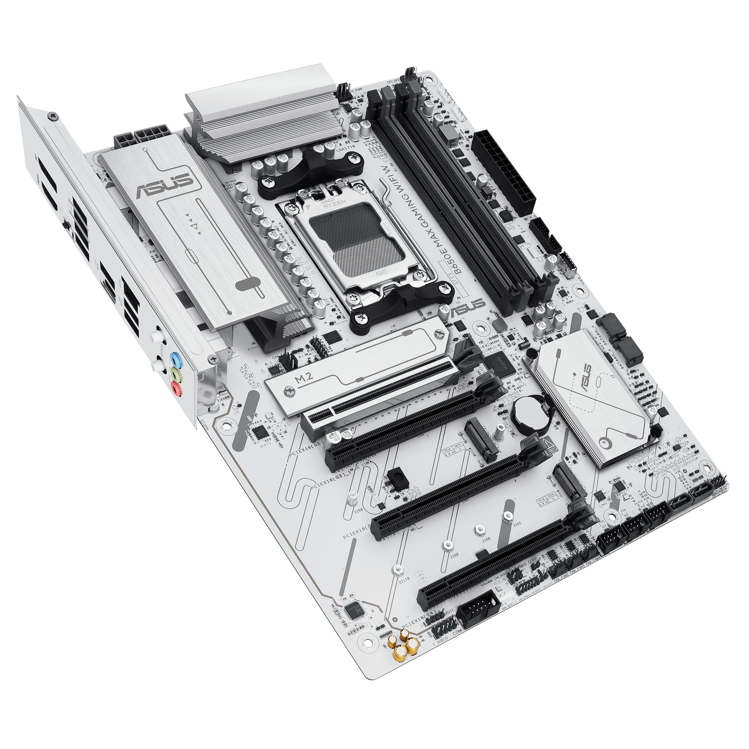 ASUS B650E MAX Gaming WiFi W – AMD B650 AM5 ATX Motherboard, White PCB, DDR5, PCIe 5.0, 3X M.2, Wi-Fi 6E, 2.5Gb LAN, USB 10Gbps Type-C, DisplayPort, HDMI™, BIOS Flashback™, Aura Sync, Advanced AI PC