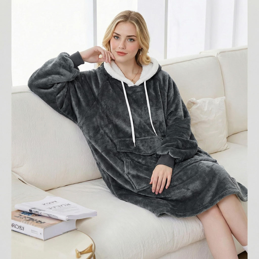 Qeils Wearable Blanket Hoodie for Women, Comfy Sherpa Sweatshirt Blanket as Birthday Christmas Gifts, Oversized Pullover Jacket Blanket Hoodie for Adult (Dark Grey, Adult)