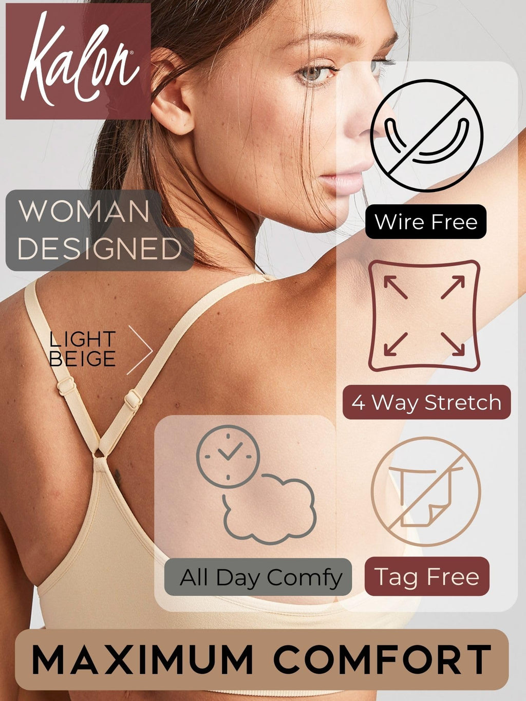 Kalon Women’s 4 Pack Racerback Sports Bralette Seamless Wireless Comfort Bra (Large, Basics)