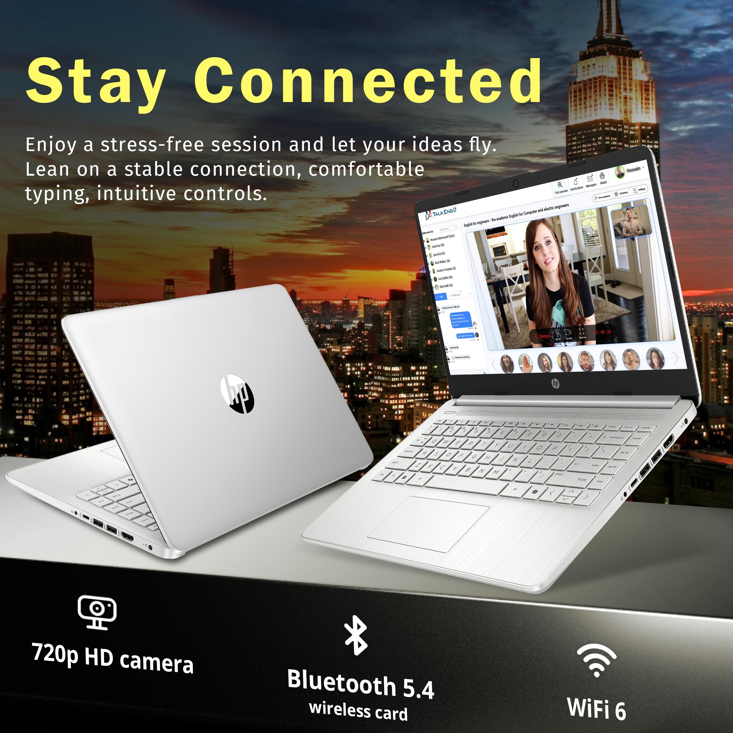 HP Stream 14" HD BrightView Laptop, Intel Celeron N150, 16GB RAM, 288GB Storage (128GB UFS + 160GB Docking Station Set), Intel UHD Graphics, 720p Webcam, Wi-Fi, 1 Year Office 365, Win 11 S, Silver