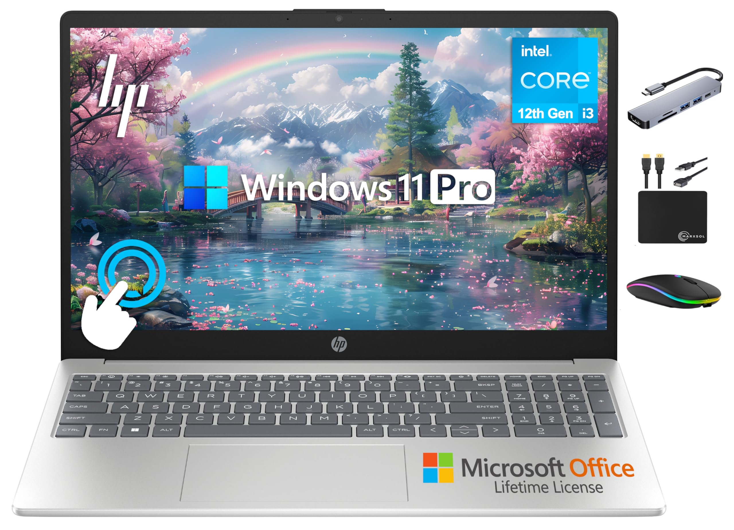 HP 2025 Business 15.6" HD Touch Laptop, 6-Core Intel i3 Processor (Upto 4.4GHz), 16GB RAM, 1TB Storage (512GB SSD+500GB Ext), Long Battery, MarxsolAccessory, Lifetime Microsoft Office, Win 11 Pro