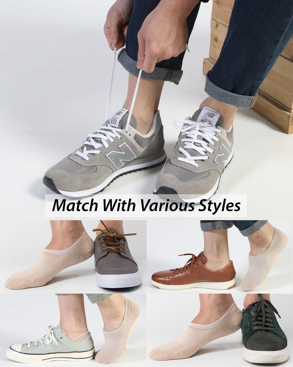 Pro Mountain Thin No Show Socks Women Seamless Wide Toe Box For Health Size S Beige 6 Pack Liner Thin Footies Casual Sneakers Loafer Flats US Shoe 6-8