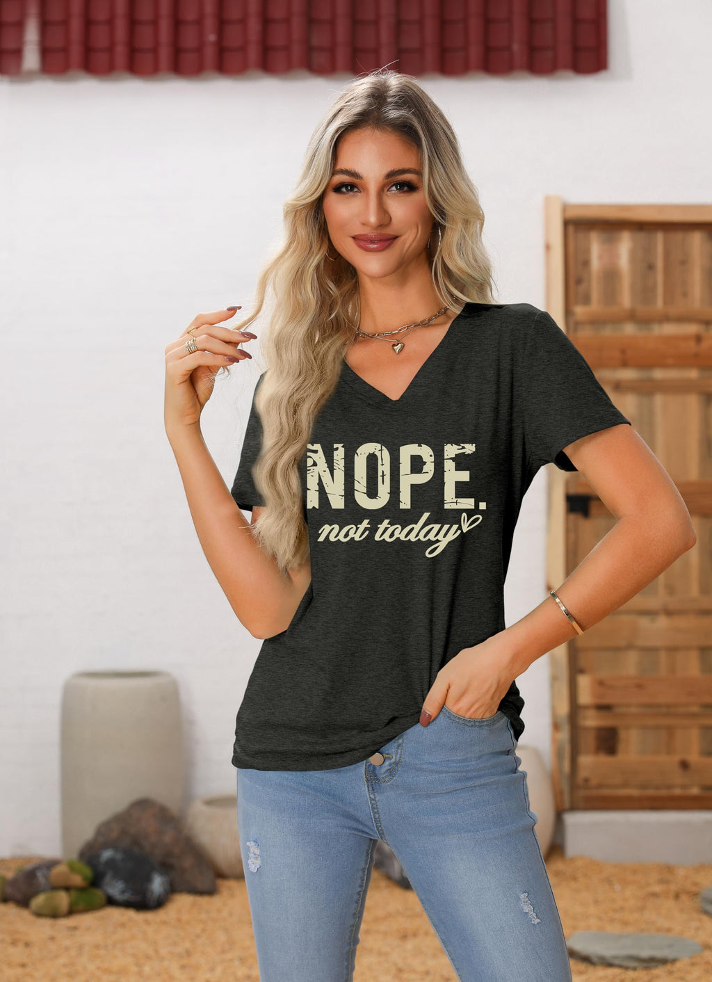 CEZOUAE Nope Not Today T Shirt Women V Neck T Shirts Funny Letter Print Tee