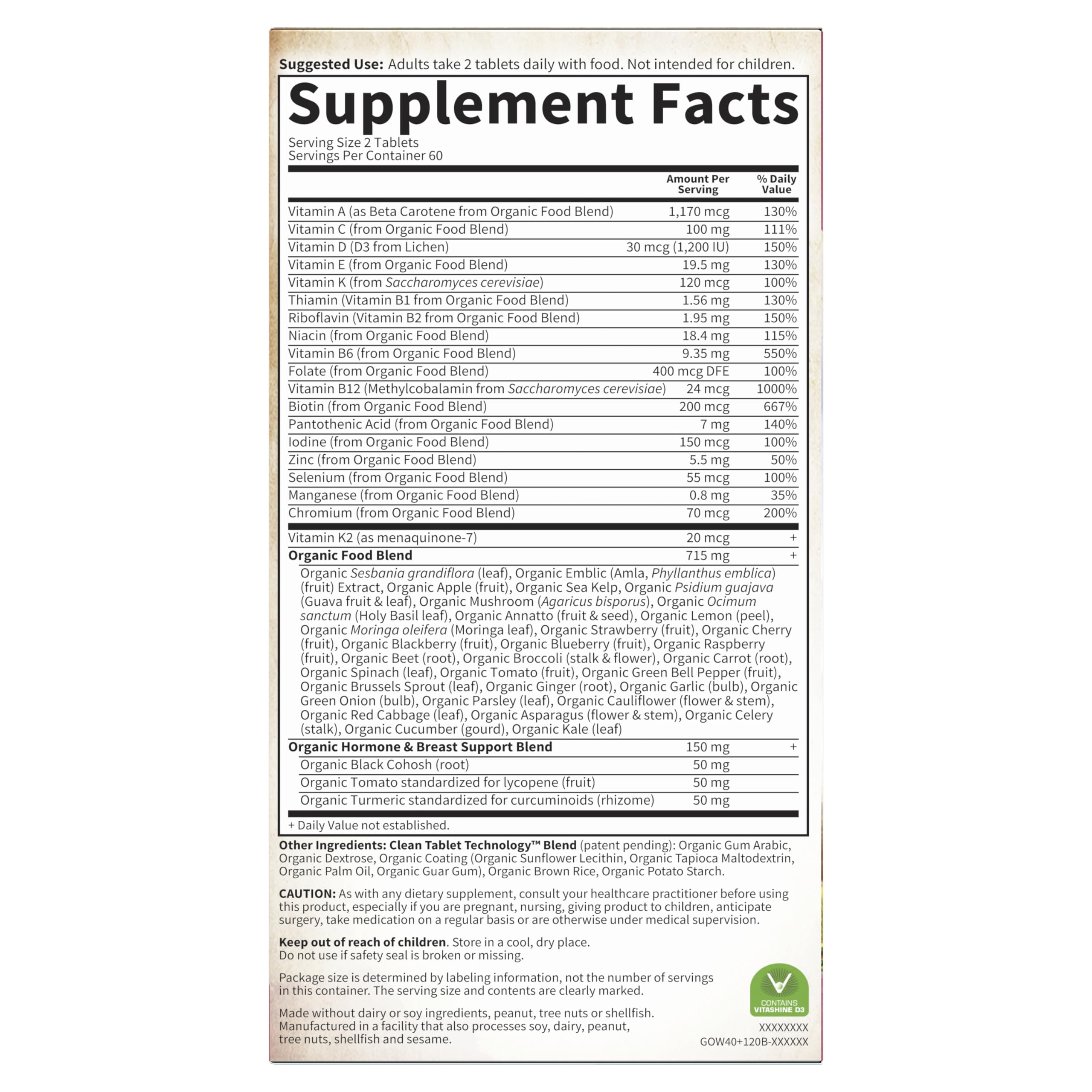Garden of Life Multivitamin for Women 40 Plus, Organics Womens Vitamins, Hormone & Breast Health Support Blend, Vegan, 120 Tablets