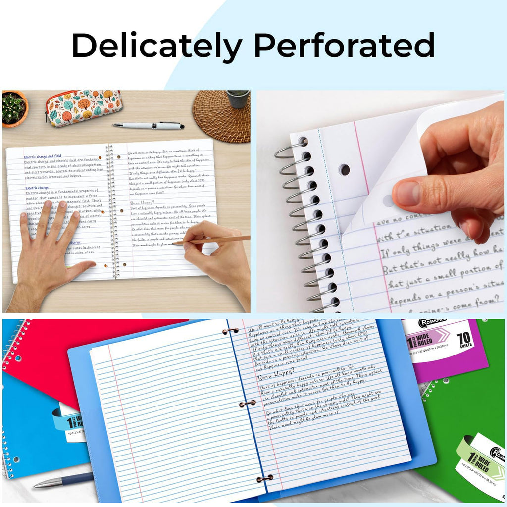 Rosmonde 12 Pack Spiral Notebooks, 1 Subject Notebook, Wide Ruled, Assorted