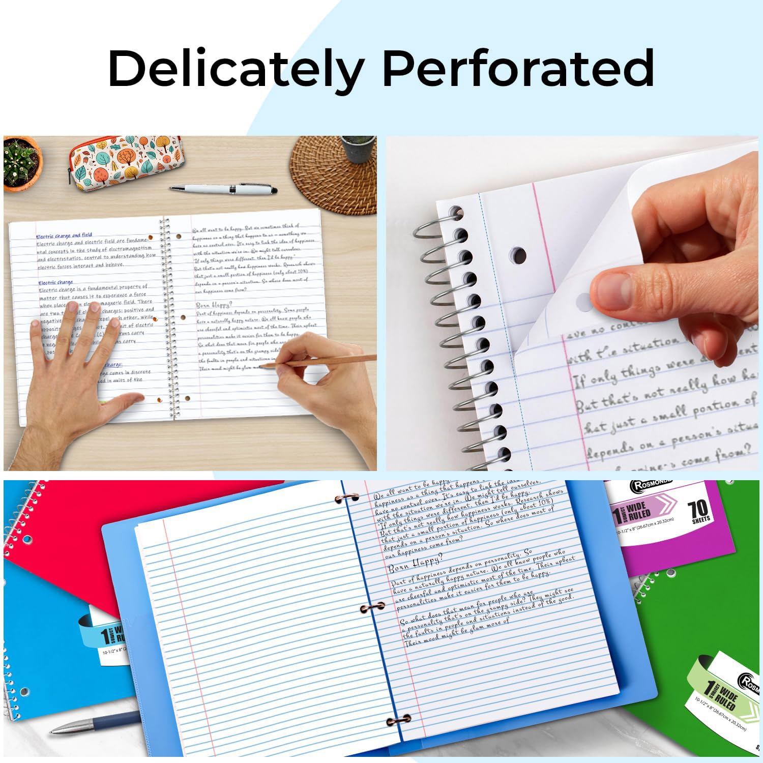 Rosmonde 12 Pack Spiral Notebooks, 1 Subject Notebook, Wide Ruled, Assorted