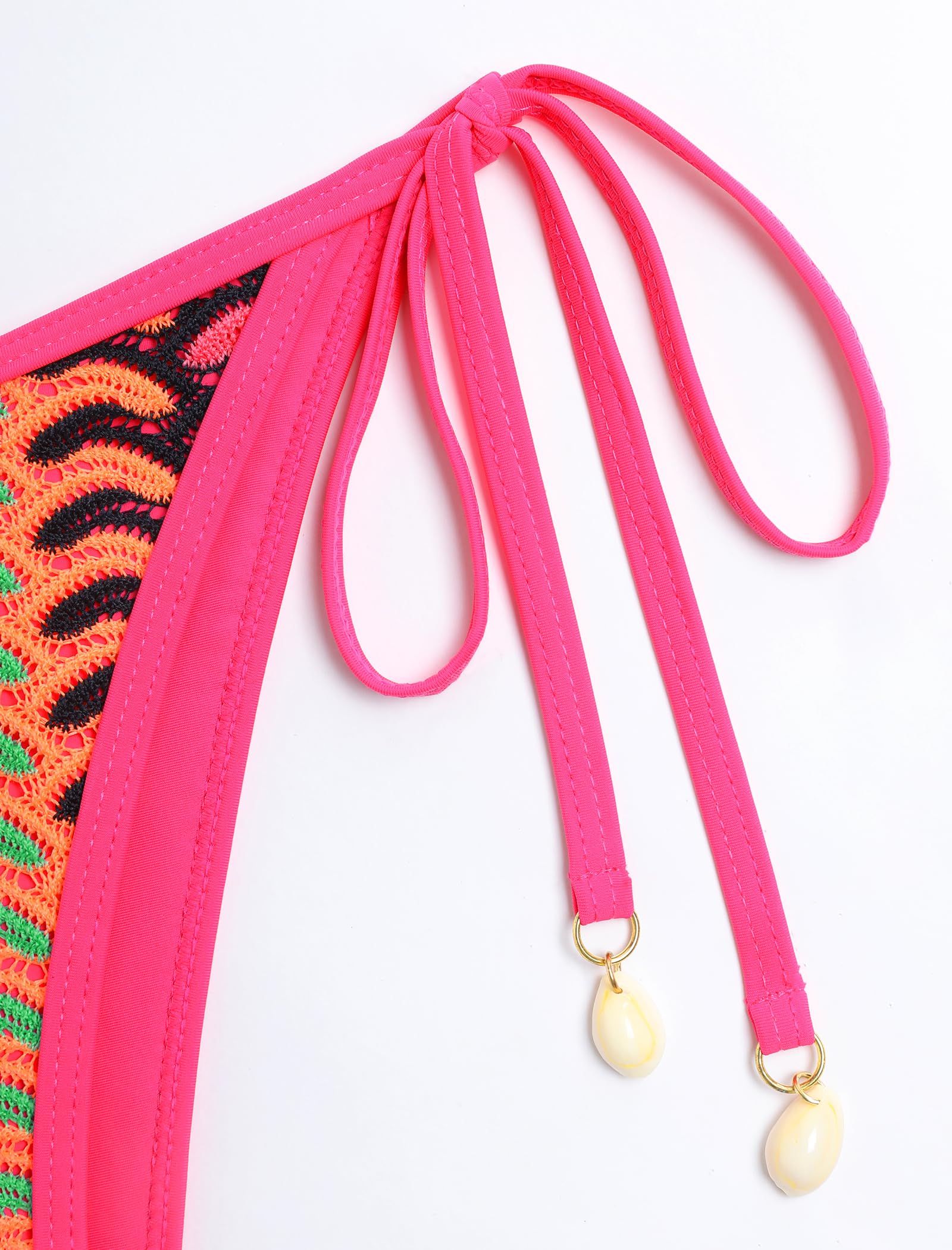 ZAFUL Women's Colorblock Stripes Triangle Halter Tied Cheeky Thong Bikini Set High Cut Two Piece Bathing Suit (2-P-Pink, M)
