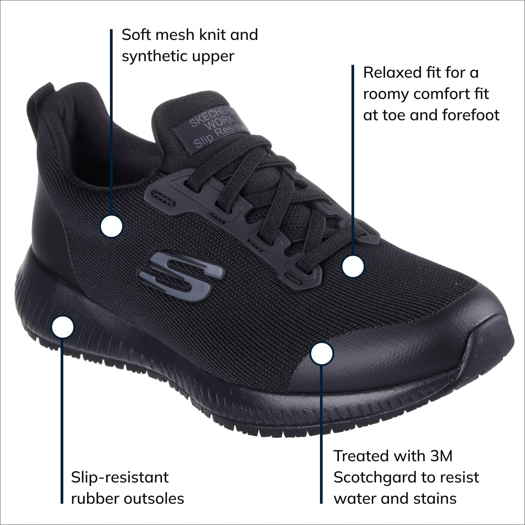 Skechers Women's Work Squad Sr Food Service Shoe, Black, 7.5