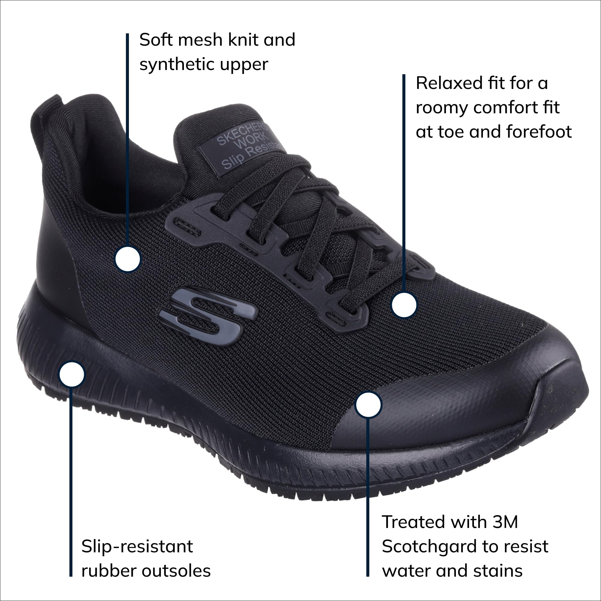 Skechers Women's Work Squad Sr Food Service Shoe, Black, 7.5