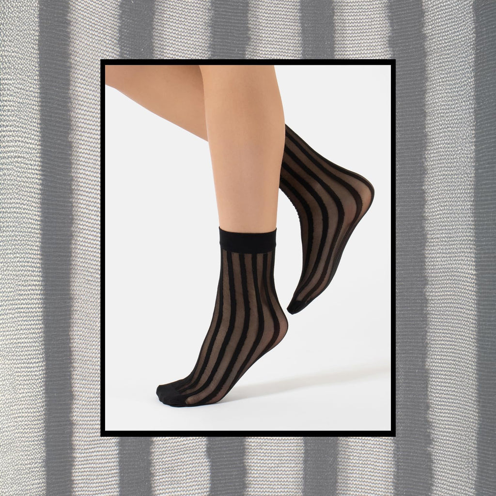CALZITALY 3 Pairs Women Pop Socks, Sheer Everyday Ankle Socks in 3 Different Designs: Dots, Stripes and Geometric (One Size, Black)