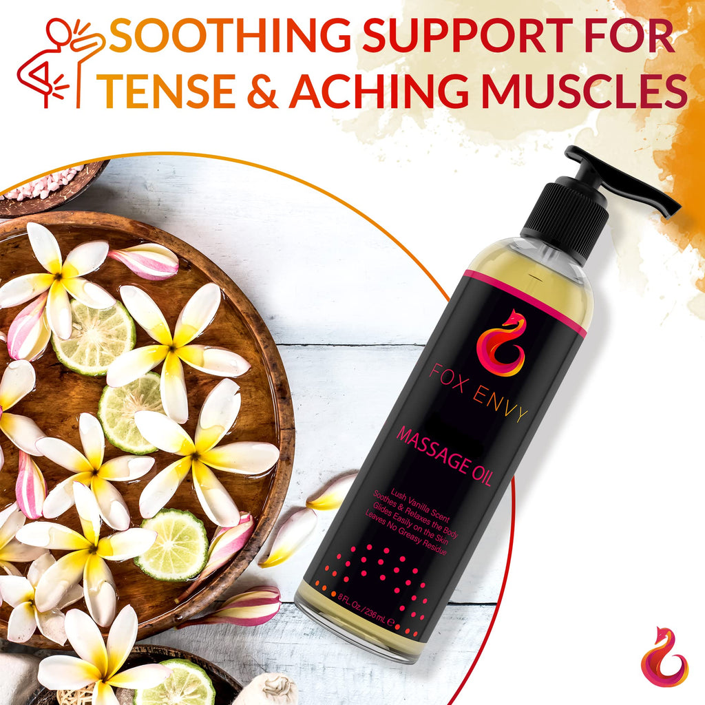 Body Massage Oil: Massage Oil for Massage Therapy, Premium Massaging Oil-Lush Vanilla Scent with Jojoba & Coconut, Therapeutic Oil 1Bottle, 8 fl oz