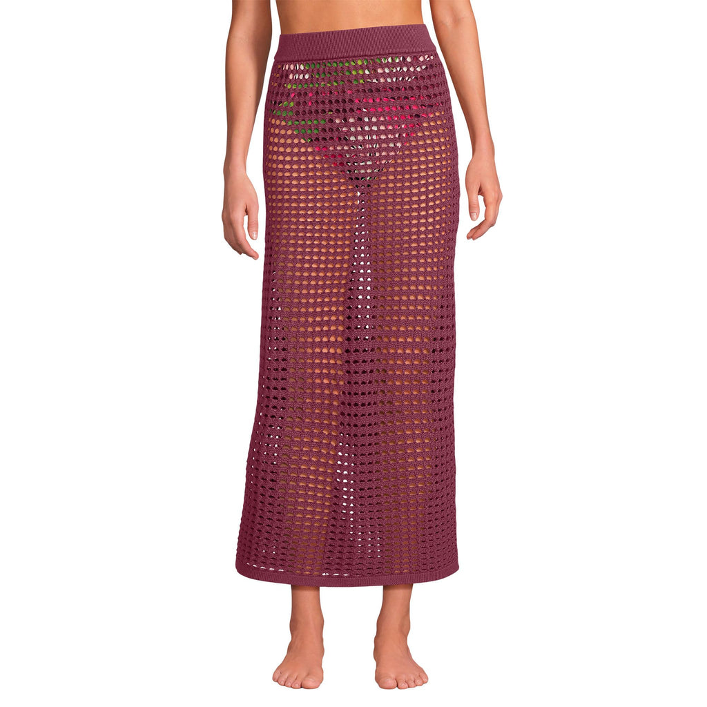 Lands' End Women's Cotton Open Knit Maxi Swim Cover-up Skirt X-Small Burgundy Spritz