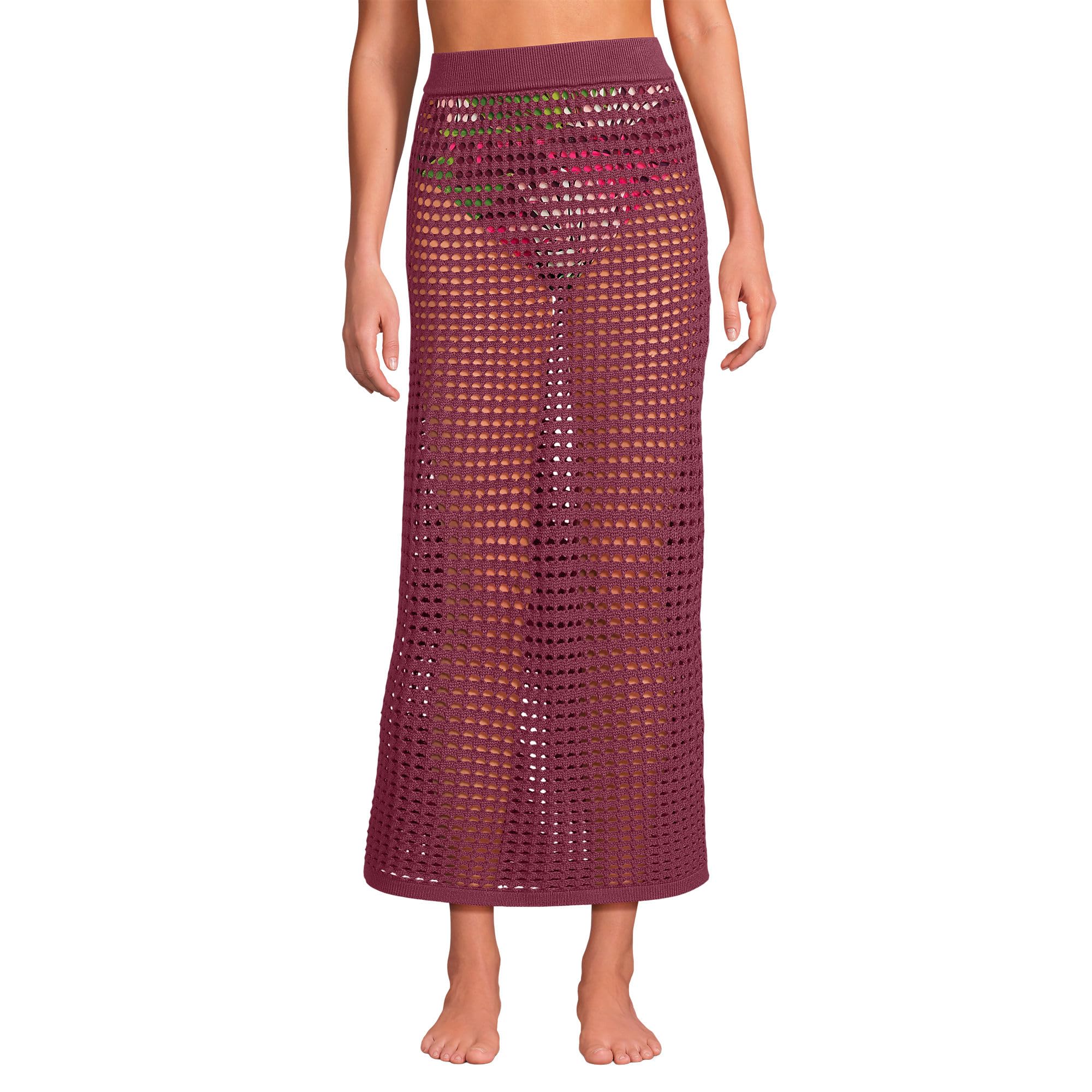 Lands' End Women's Cotton Open Knit Maxi Swim Cover-up Skirt X-Small Burgundy Spritz