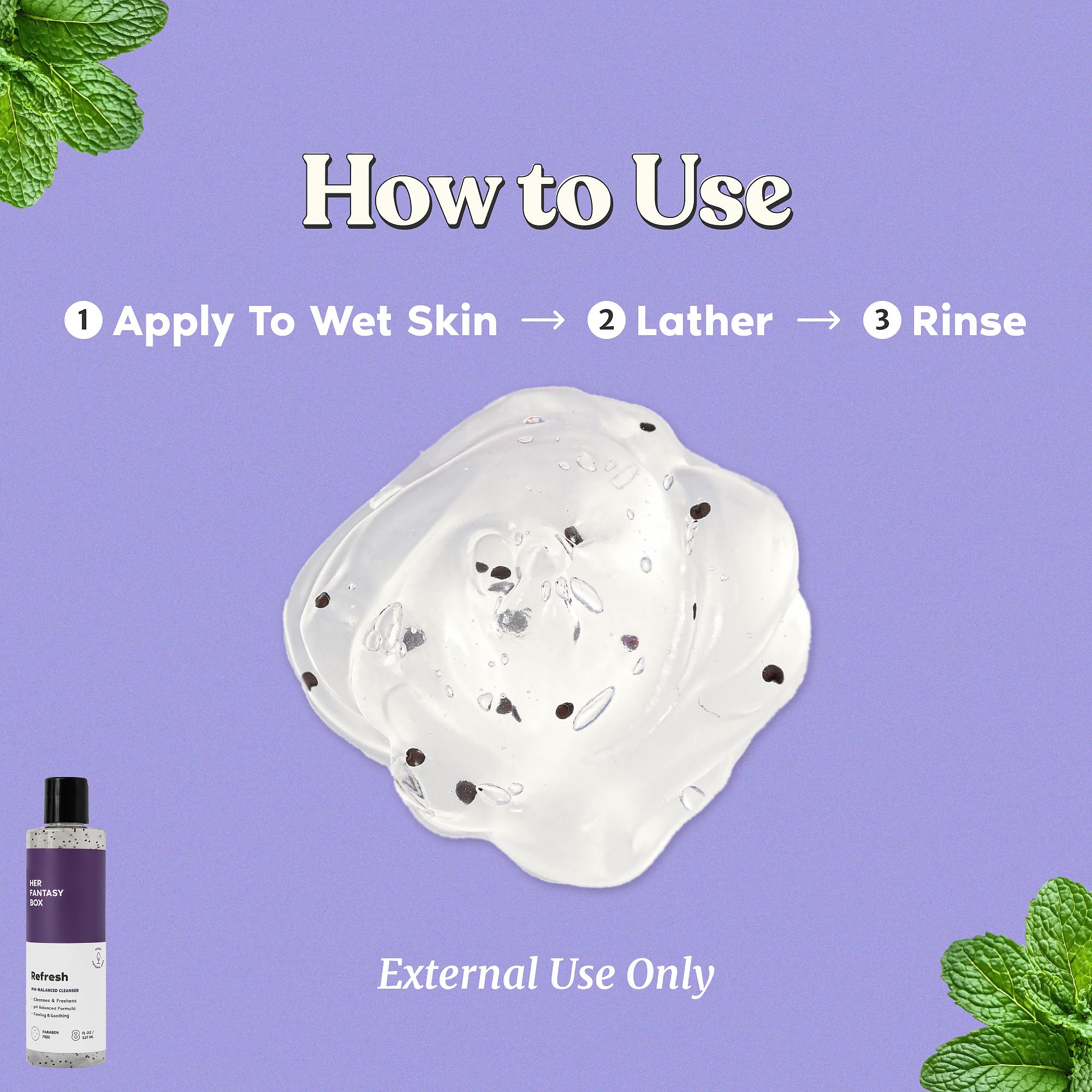 Her Fantasy Box | Refresh pH Balancing Shower Gel - Natural Feminine Hygiene Solution for Gentle Cleansing, Odor Control, and Skin Nourishment - pH-Balanced Formula for All Skin Types (8 oz)