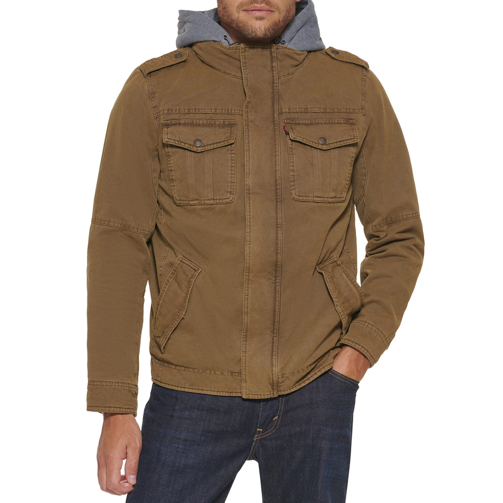 Levi's mens Washed Hooded Military cotton lightweight jackets, Khaki, X-Large US