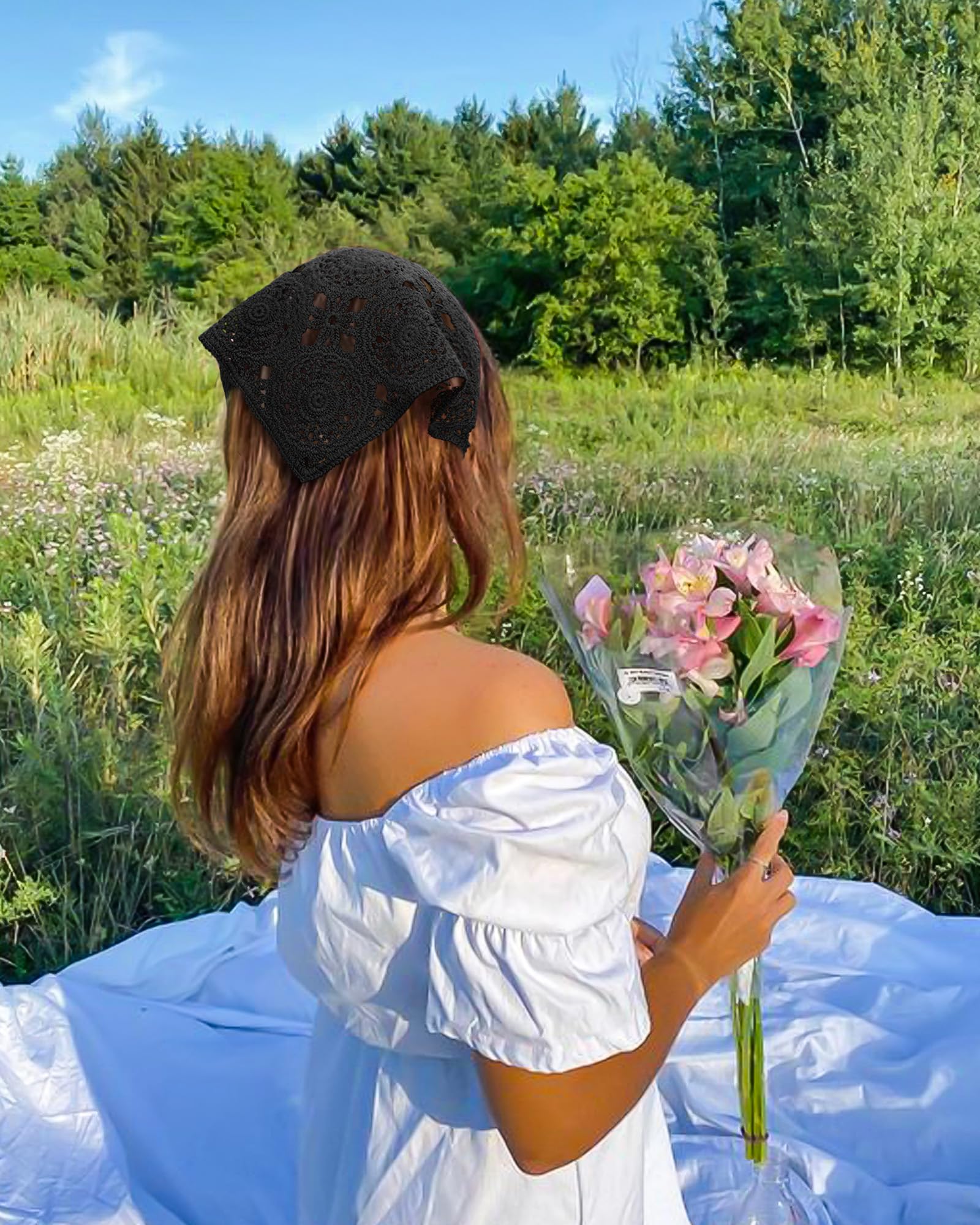 HAIMEIKANG 2 Pcs Crochet Hair Bandanas Headscarf for Women Boho Hair Scarf