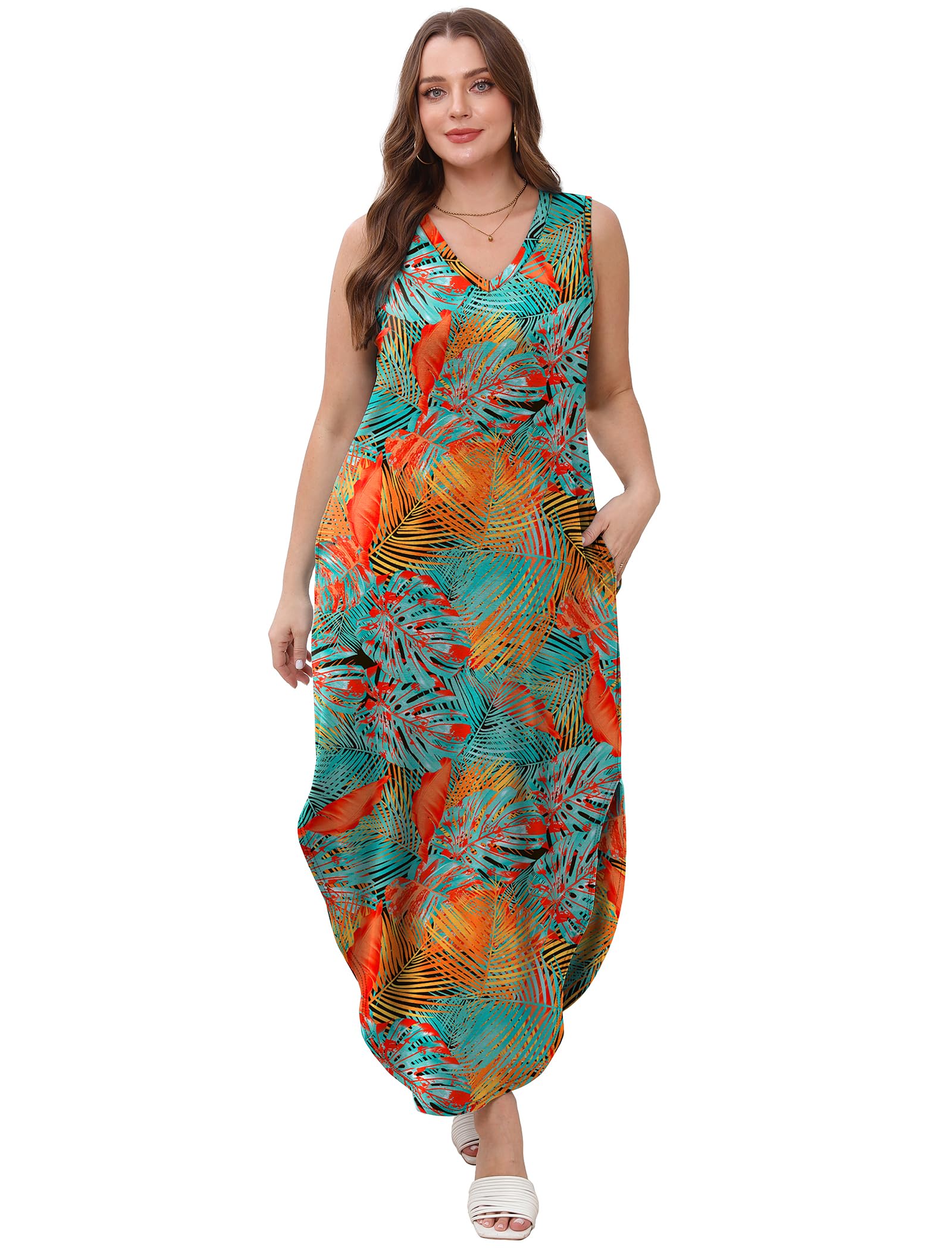 Sampeel Vacation Dresses for Women 2025 Summer Flowy Maxi Cute Dress Beach Essentials Swimsuit Coverup Floral S