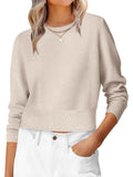 ANRABESS Women’s Long Sleeve Sweaters Cropped Crew Neck Business Casual Light Weight Sweater Tops Fall Fashion Clothes 2025 Light Almond L