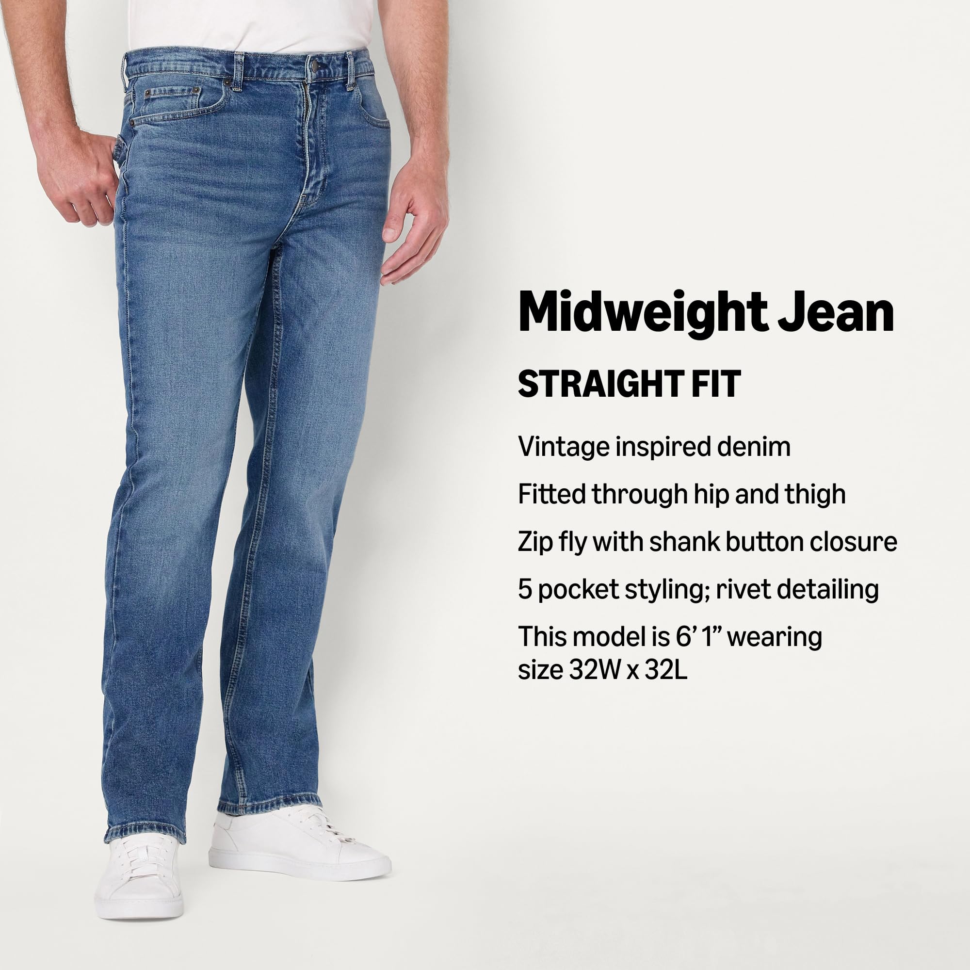 Amazon Essentials Men's Low Stretch Straight-Fit Jeans, Tinted Medium Blue, 42W x 32L