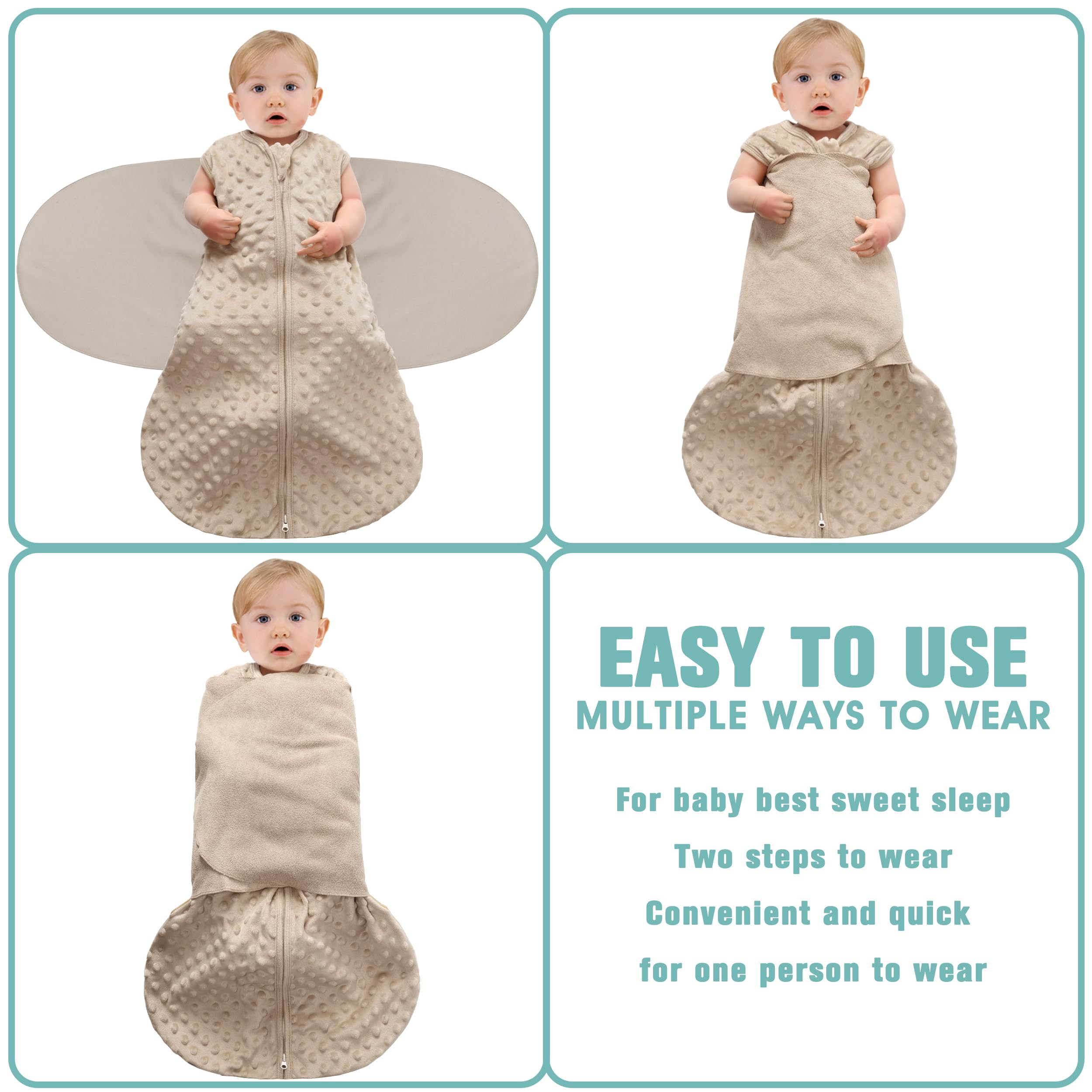 Fleece Newborn Sleep Sack Baby Swaddle,3-Way Adjustable Wearable Blanket,2 Pack Fleece Swaddling Sleeping Bag TOG 2.0， (Brown & Dark Green, 6-12 Months)
