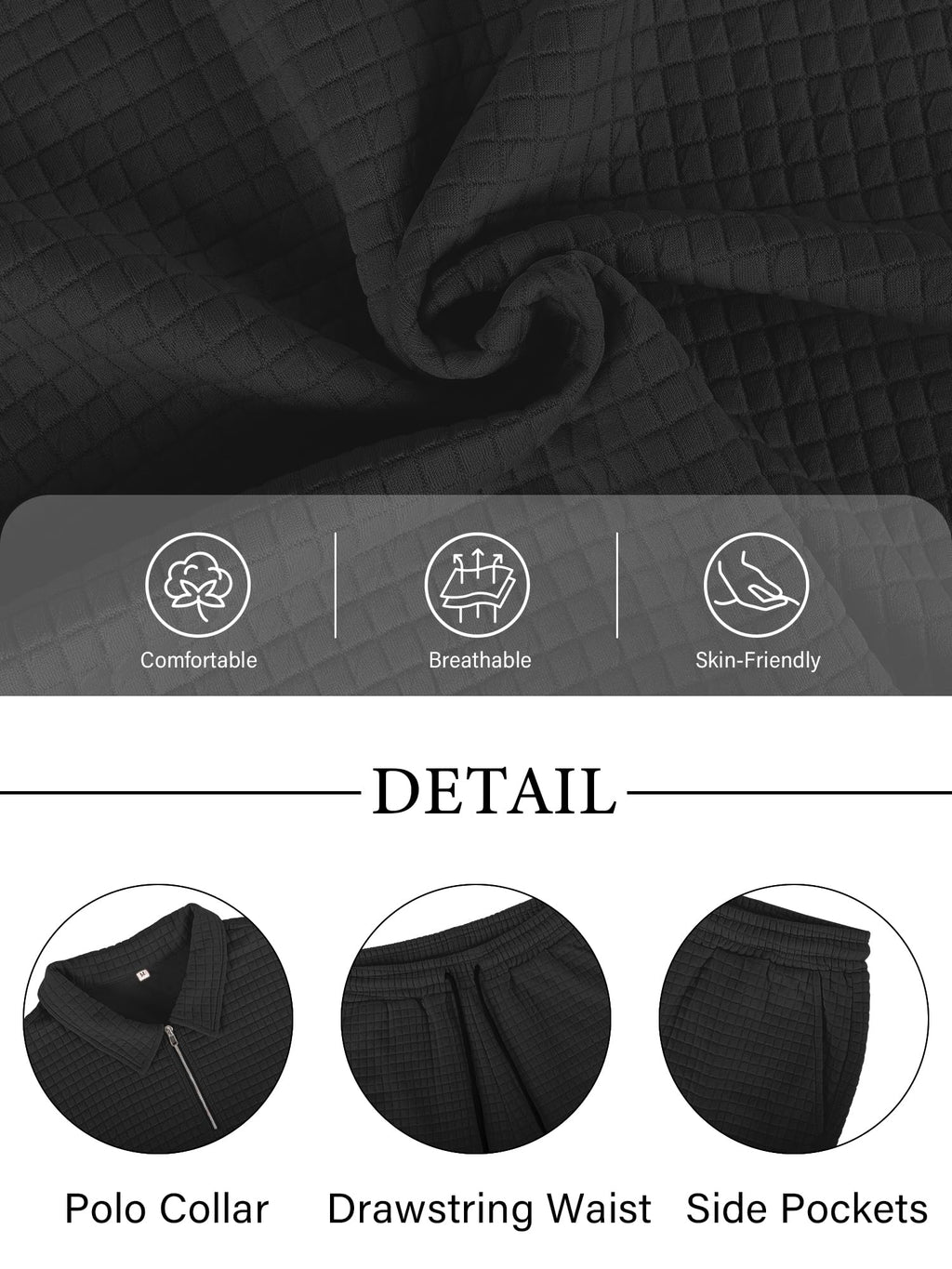 JEMLDL Men's Short Sets 2 Piece Polo Shirt Summer Outfits Casual Fashion Jogging Track Suits Short Sleeve Travel Clothes Black Small
