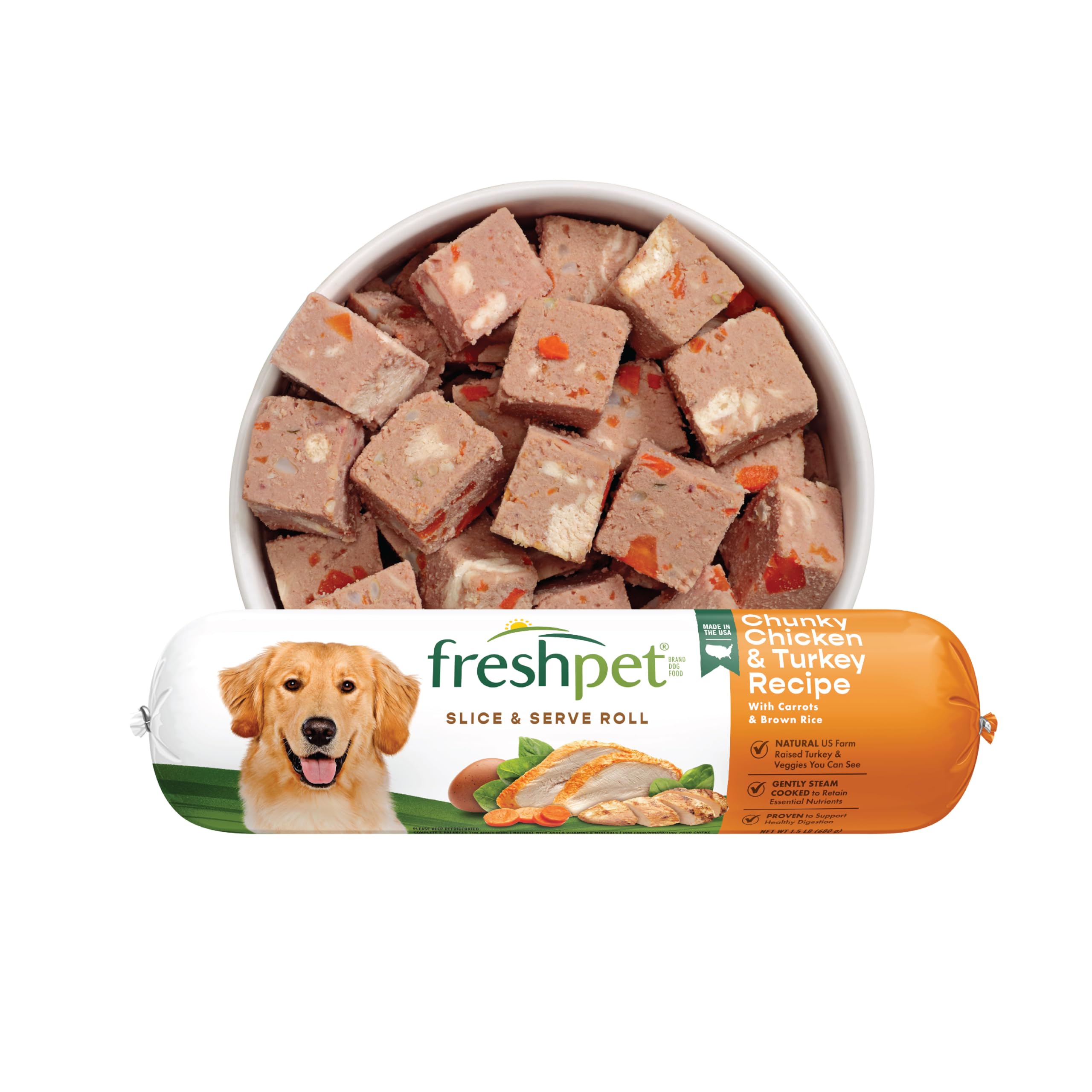 Freshpet Fresh Dog Food, Slice & Serve Roll, Chunky Chicken & Turkey Recipe, 1.5 lb