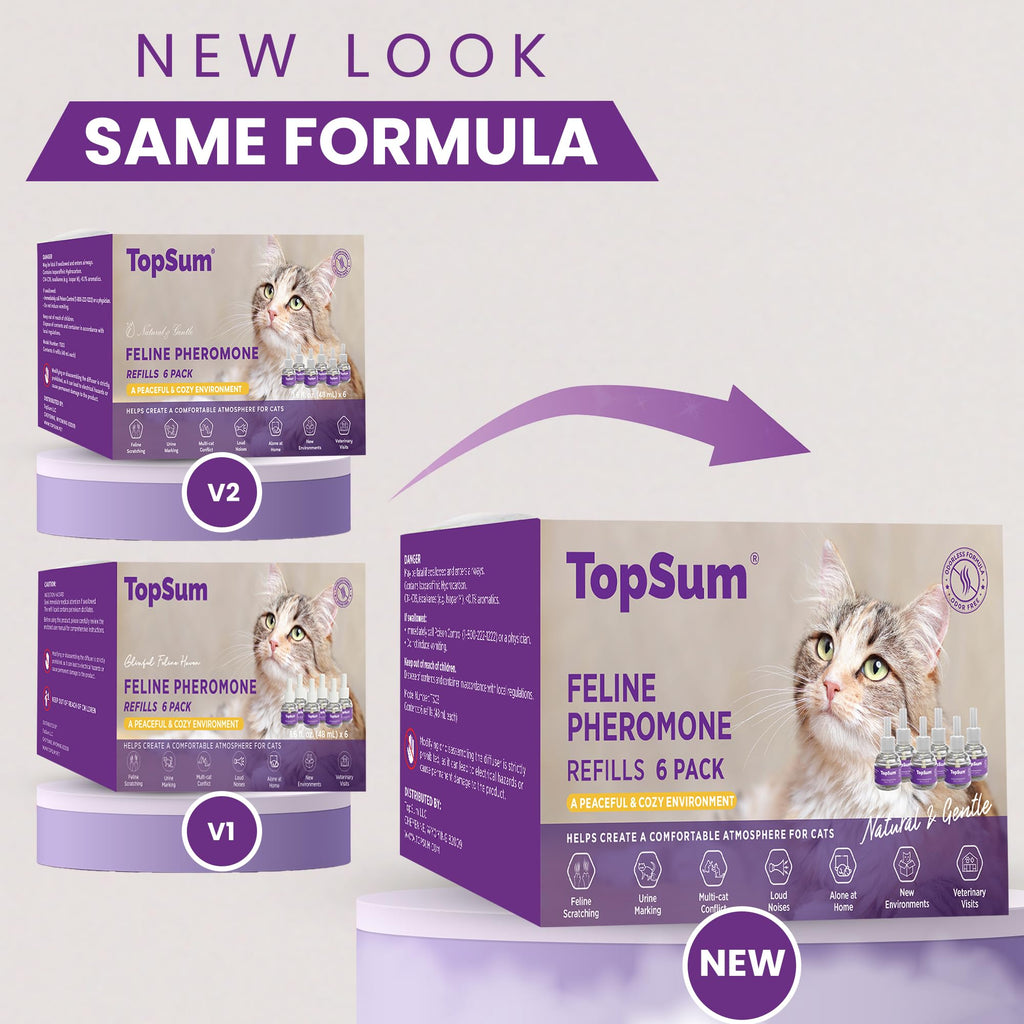 TopSum Cat Calming Diffuser Refill: 6 Refills Top Value Pack Cat Pheromones Calming Diffuser Refill – Helps Reduce Scratching Peeing Meowing Hiding Urine Marking Aggression (6 Refills)