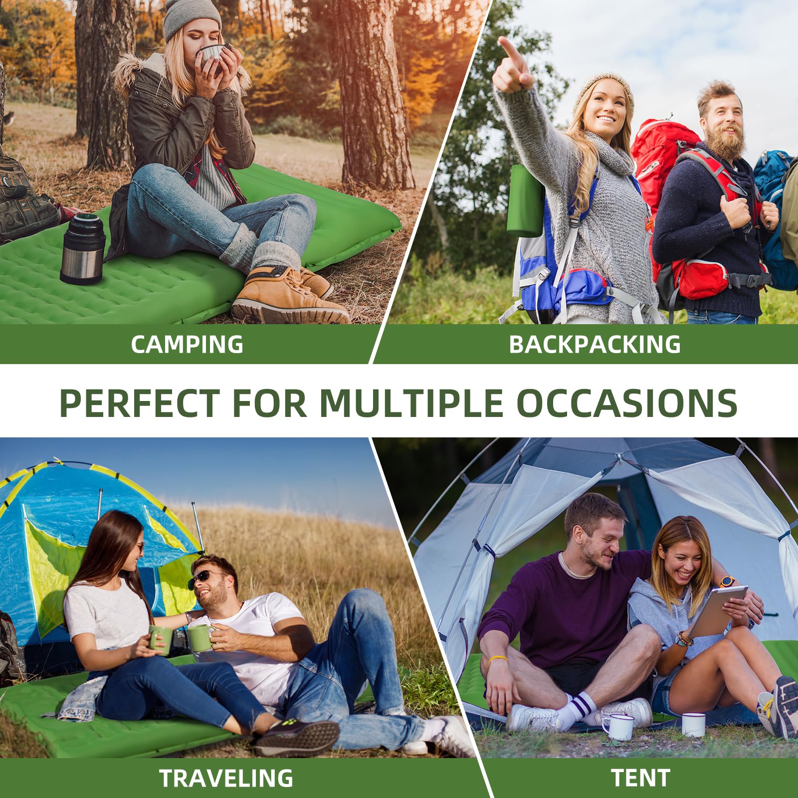FNARMW Camping Sleeping Pad, Extra Thick 5 Inch Camping Mat with Pillow Built-in Foot Pump Inflatable Sleeping Pads Compact for Camping Backpacking Hiking Traveling Tent（Green）