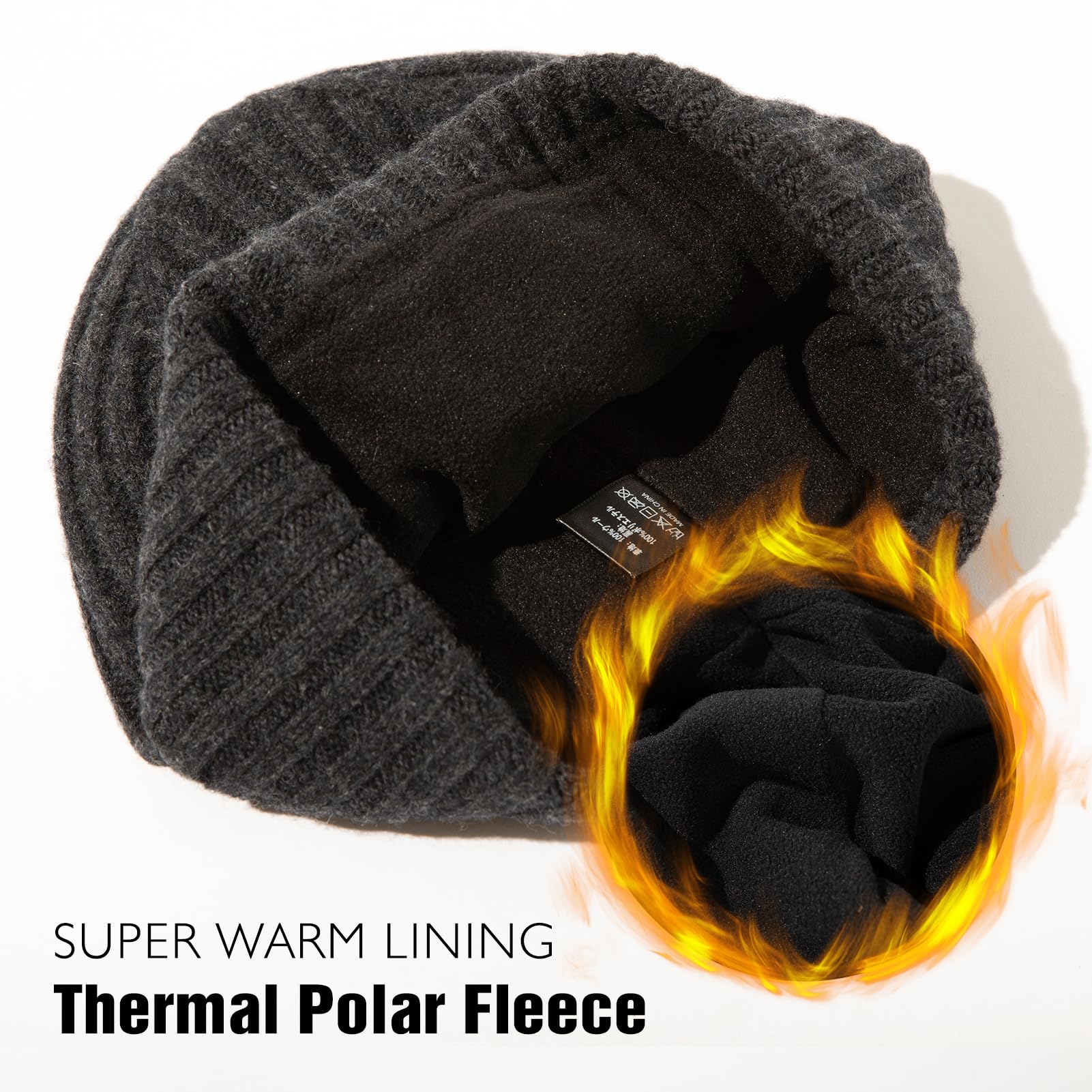 TOP-EX Men's Women's XL XXL Extra Large Big Head Oversize Dark Grey 100% Merino Wool Winter Beanie Fleece Lined Knit Cap Hat Cold Weather Warm
