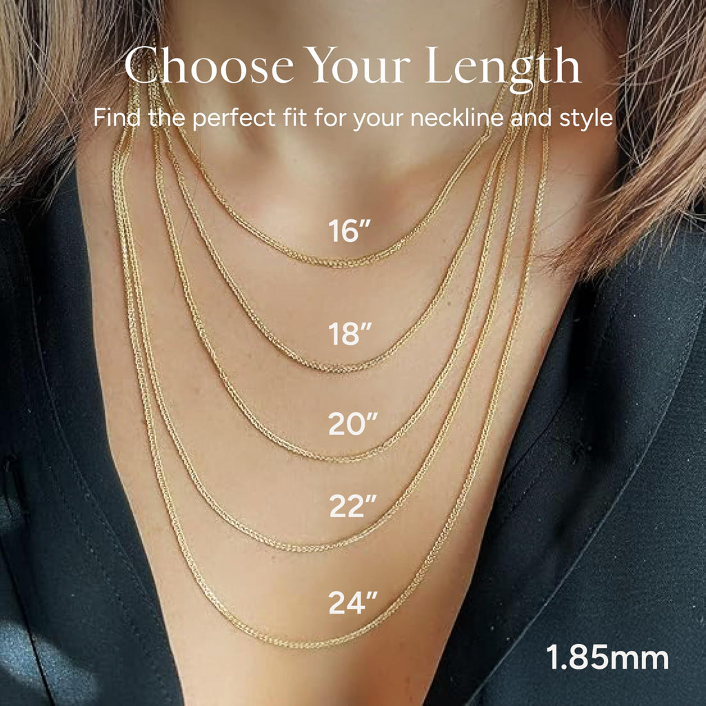 JEWELHEART 14K Gold Square Wheat Chain Necklace - 1.7mm Braided Thin Yellow Gold Chain Dainty Gold Necklace Diamond Cut Real Gold Chain Necklace For Women with Lobster Clasp 20"