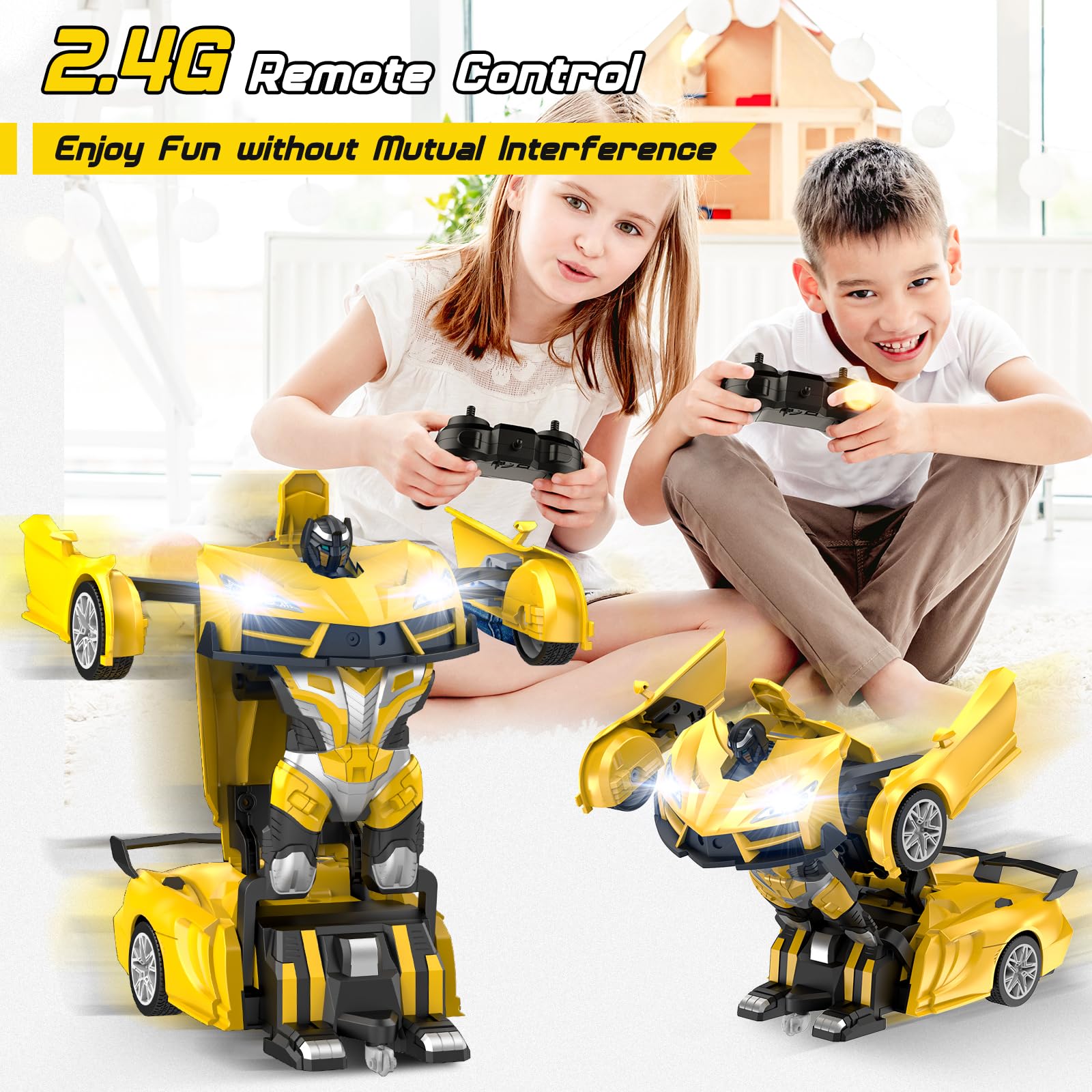 Qumcou Transform Remote Control Car, RC Cars for Boys Age 3-5 6-8, One-Button Transform Toy Cars, 2.4GHz, 360° Spin, 1:16 Scale, Flashing Headlight,3-8 Year Old Grandkids Christmas Birthday Gifts