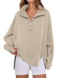 ANRABESS Sweatshirt for Women Oversized Henley Fall Outfits Apricot
