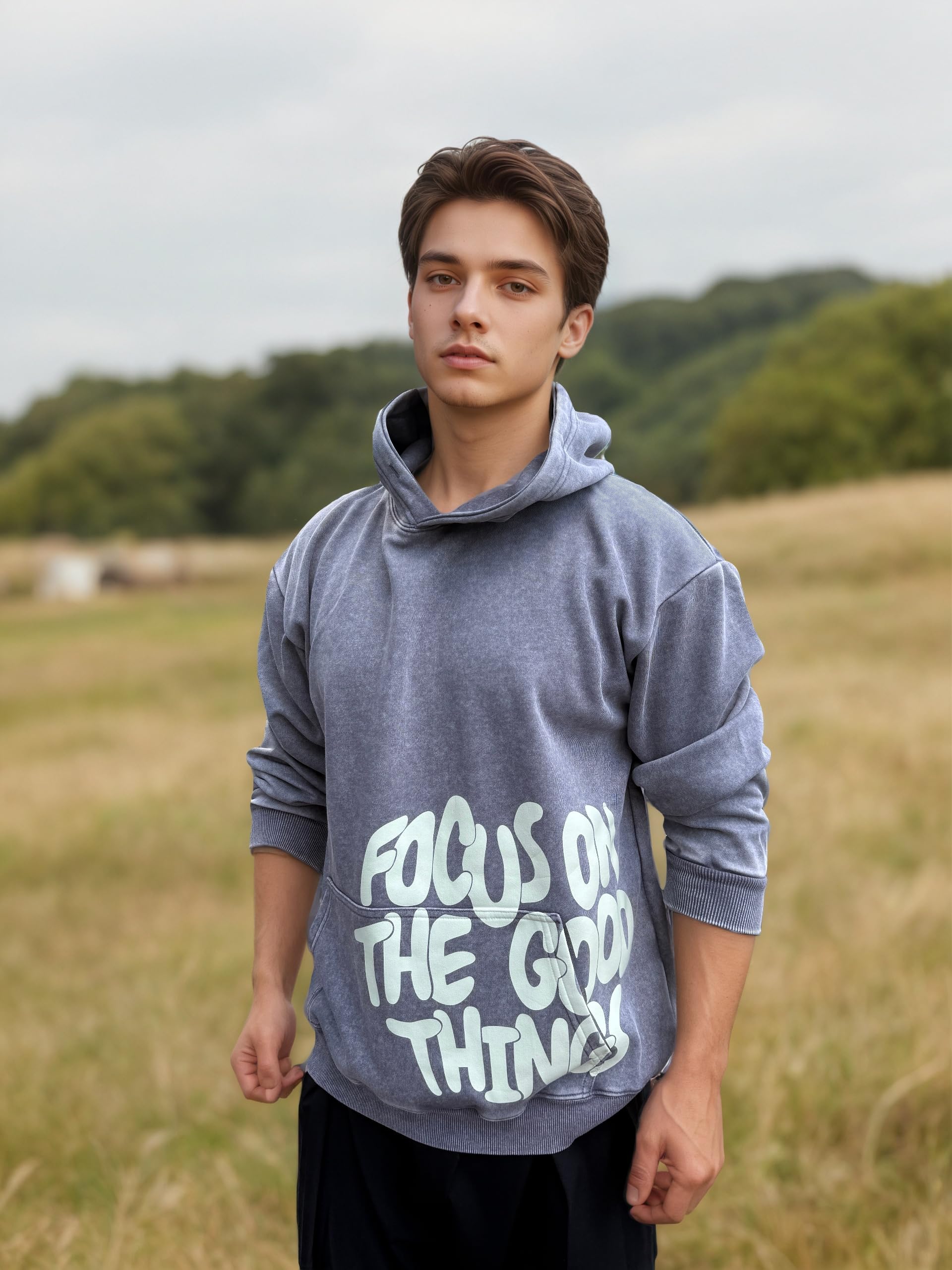 OATSBAS Men's Y2K Letter Print Hoodie Acid Wash Oversize Vintage Hoodies Hip-Hop Baggy Gothic Pullover Sweatshirt (Grey,Medium)