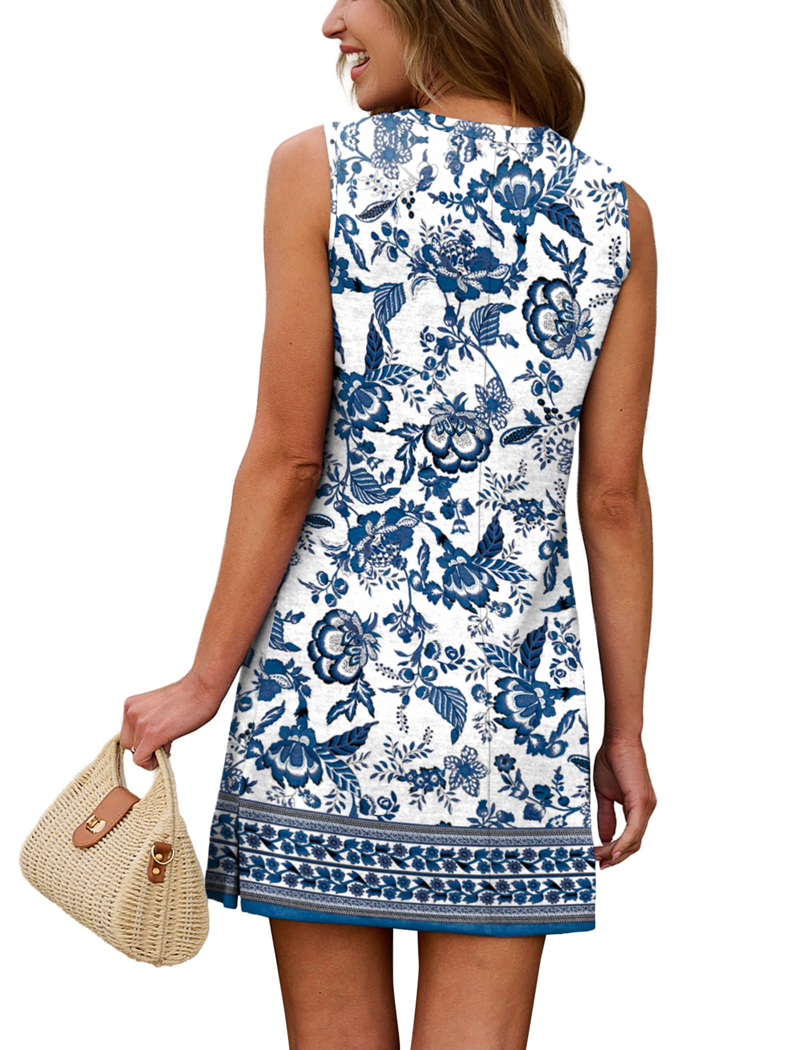 WIHOLL Summer Dresses for Women 2026 Casual Spring Boho Italian Sundresses Holiday Dress Graduation Beach Vacation Fashion Hawaiian Travel Clothing Blue M