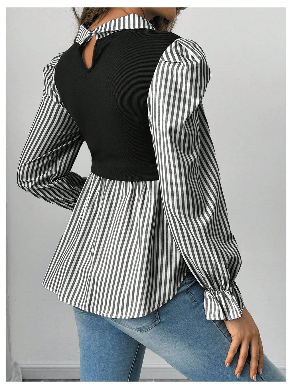 WDIRARA Women's Maternity Striped Button Down Shirts Long Sleeve Collared Blouse 2 in 1 Nursing Top Black Large