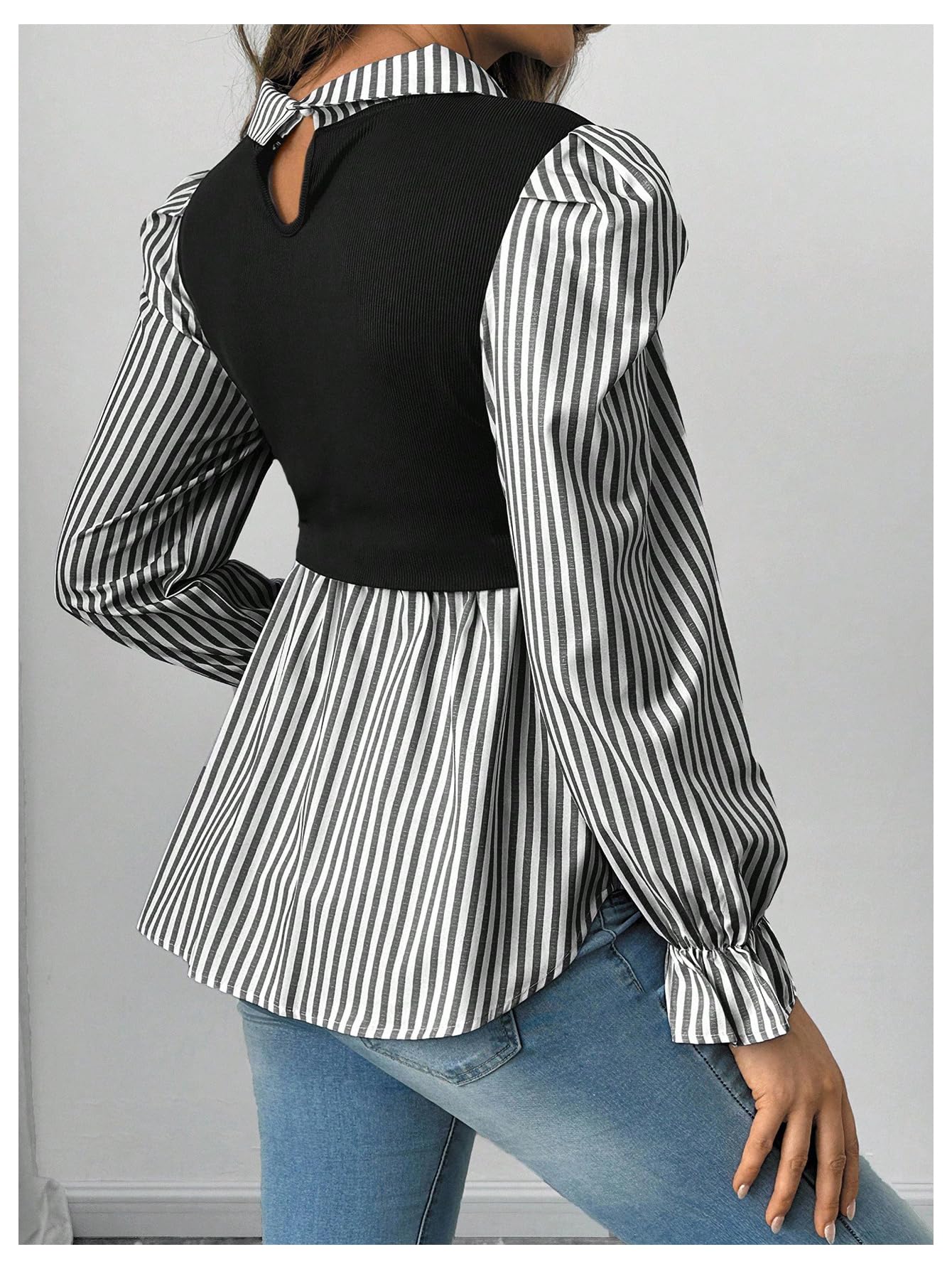 WDIRARA Women's Maternity Striped Button Down Shirts Long Sleeve Collared Blouse 2 in 1 Nursing Top Black Large