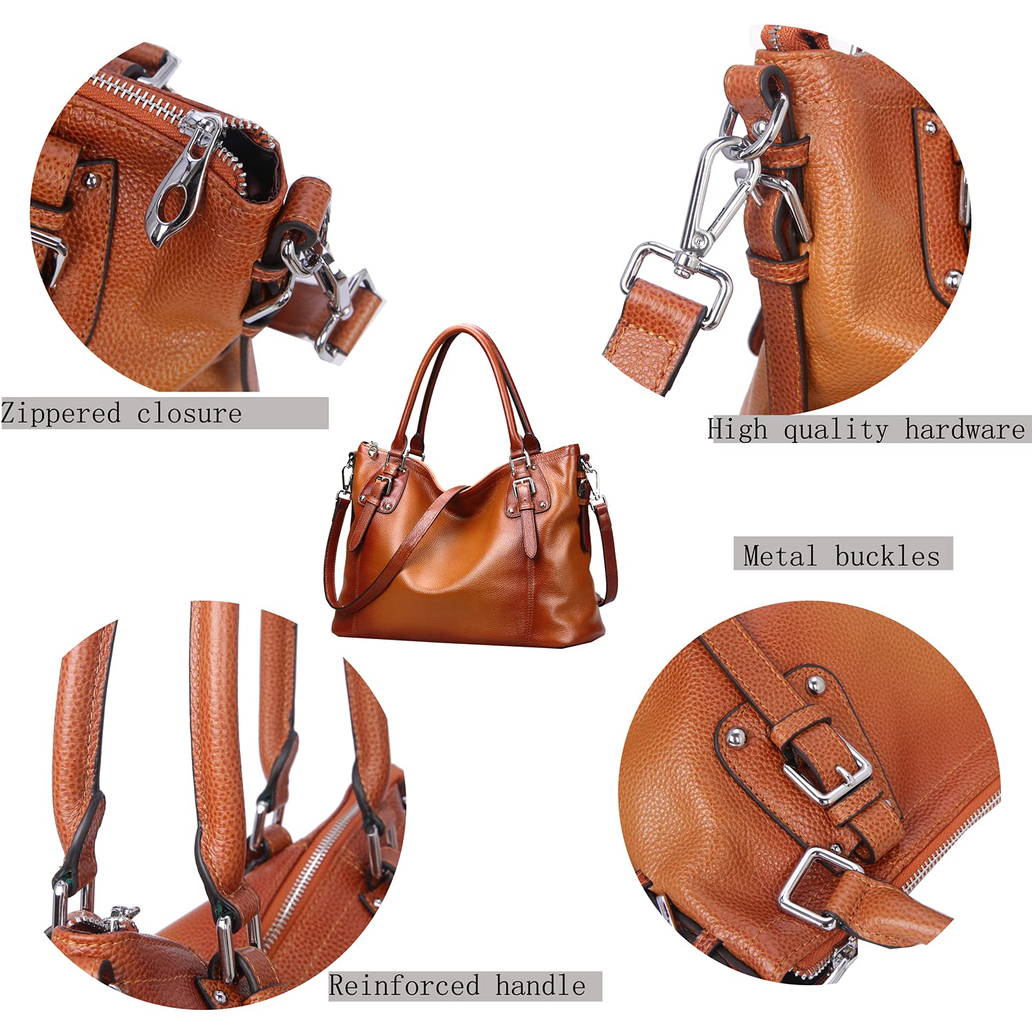HESHE Genuine Leather Purses and Handbags for Women Tote Shoulder Bag Satchel Purse Top Handle Bags Hobo Crossbody Purse (Large,Sorrel)